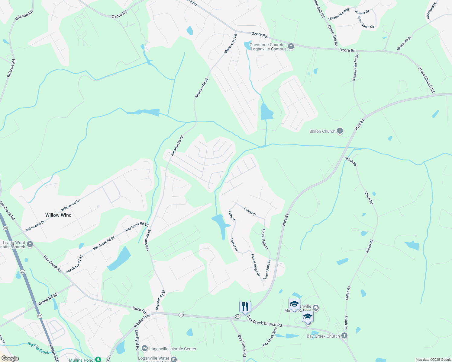 map of restaurants, bars, coffee shops, grocery stores, and more near 968 High Tide Court in Loganville
