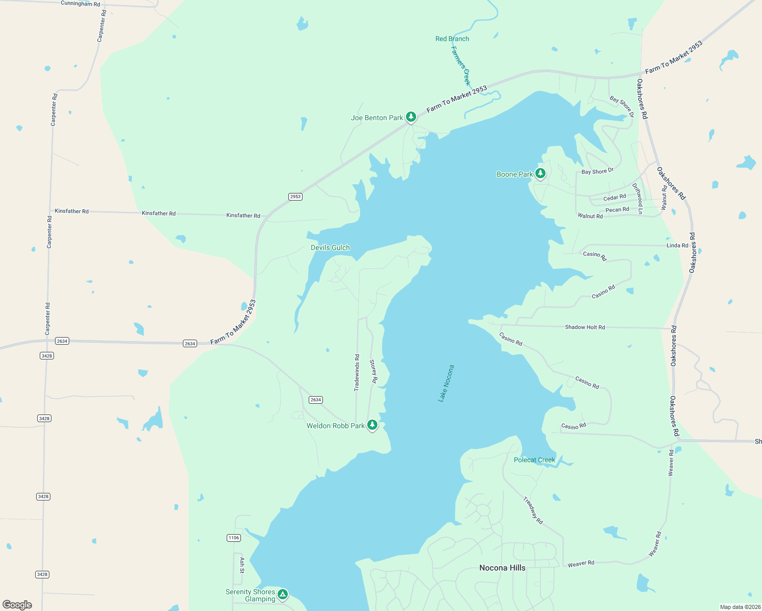 map of restaurants, bars, coffee shops, grocery stores, and more near 722 Storey Road in Nocona