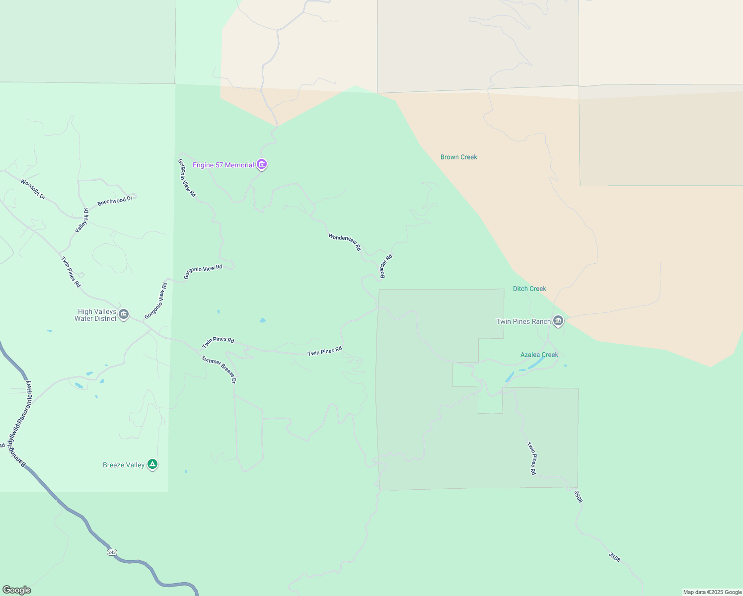 map of restaurants, bars, coffee shops, grocery stores, and more near 48910 Twin Pines Road in Banning
