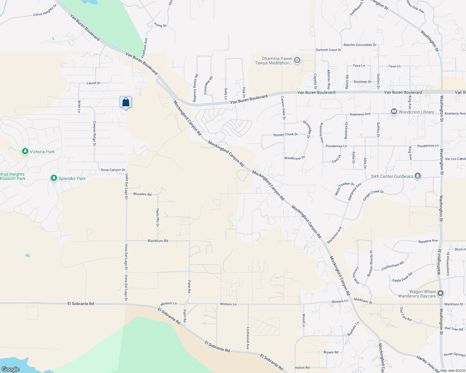map of restaurants, bars, coffee shops, grocery stores, and more near 15390 Rancho Sonado Road in Riverside