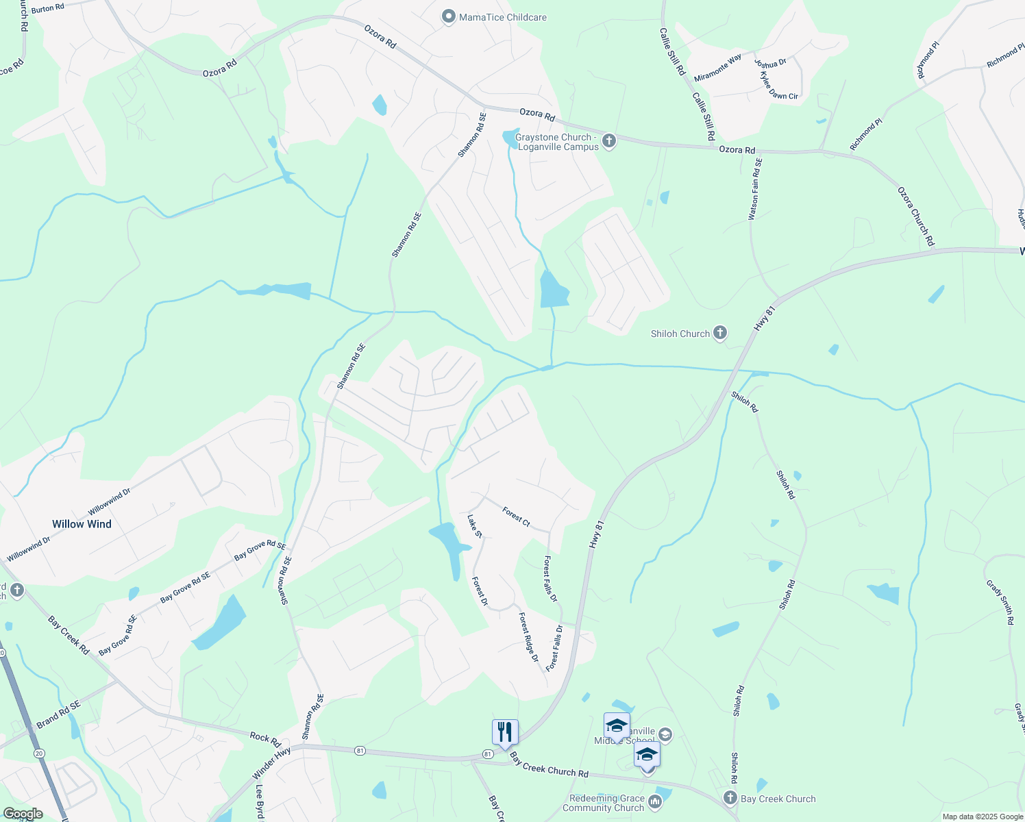 map of restaurants, bars, coffee shops, grocery stores, and more near 3834 Hawk Tail Drive in Loganville