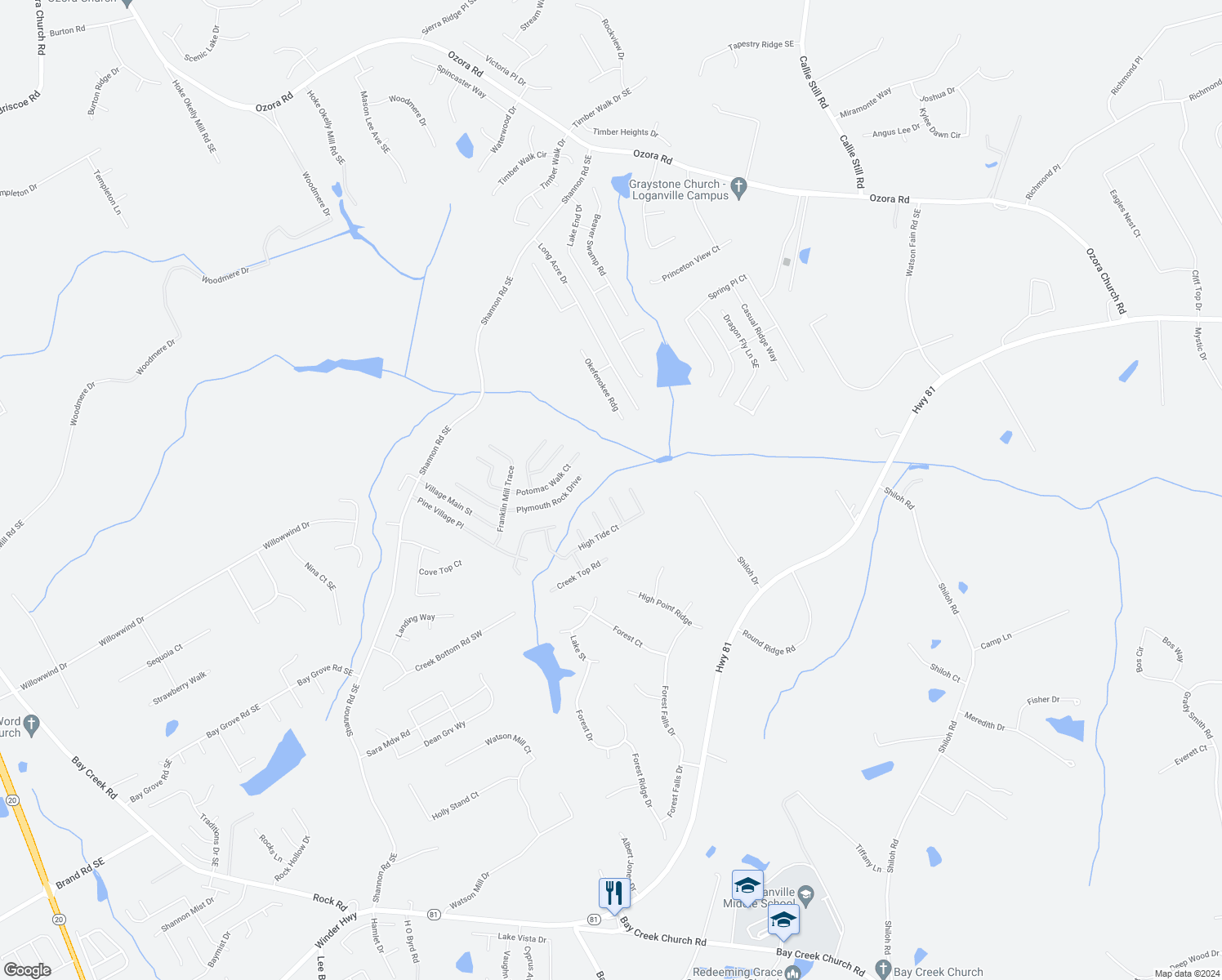 map of restaurants, bars, coffee shops, grocery stores, and more near 3784 Hawk Tail Drive in Loganville