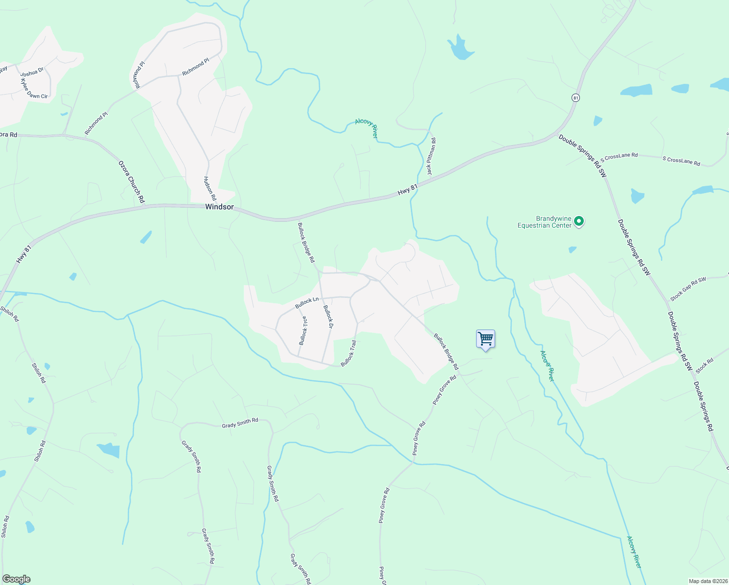 map of restaurants, bars, coffee shops, grocery stores, and more near 1540 Bullock Trail in Loganville