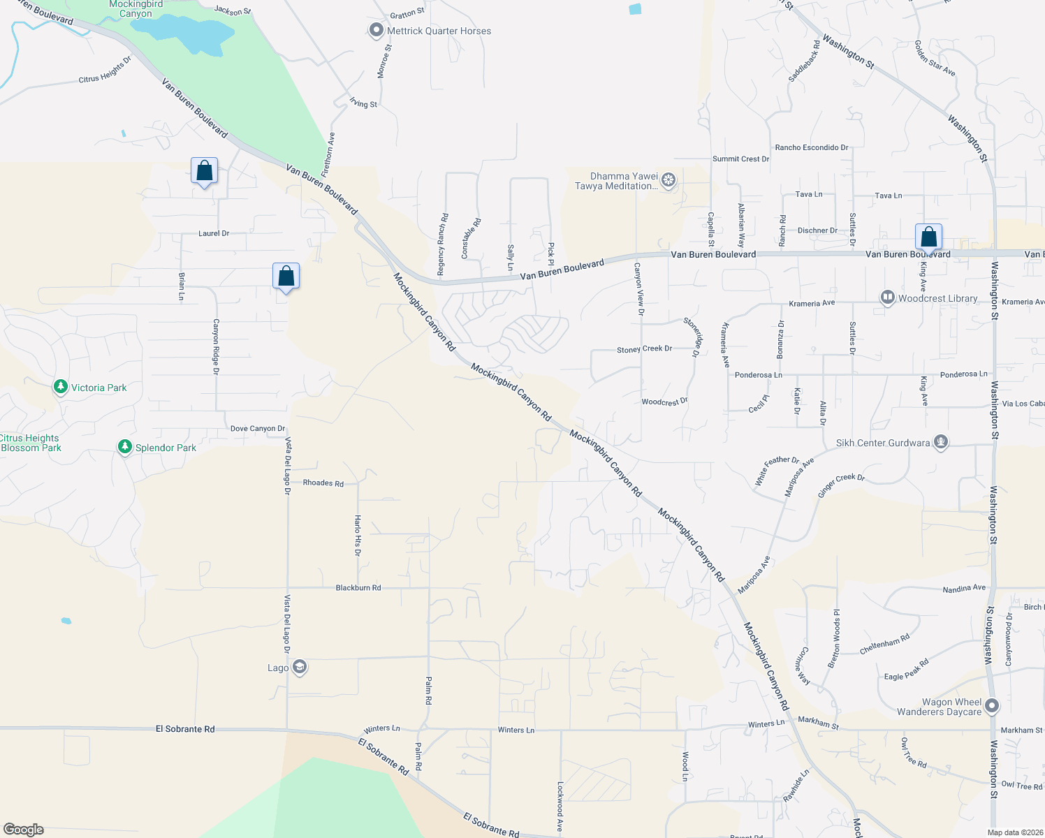 map of restaurants, bars, coffee shops, grocery stores, and more near Alta Mesa Drive in Riverside