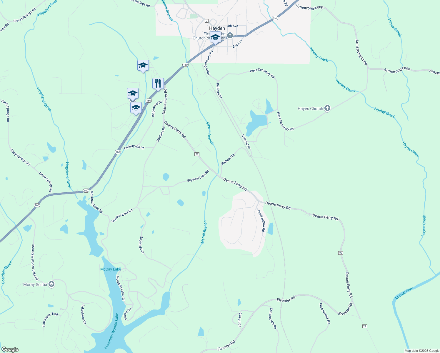 map of restaurants, bars, coffee shops, grocery stores, and more near 1373 Railroad Drive in Hayden