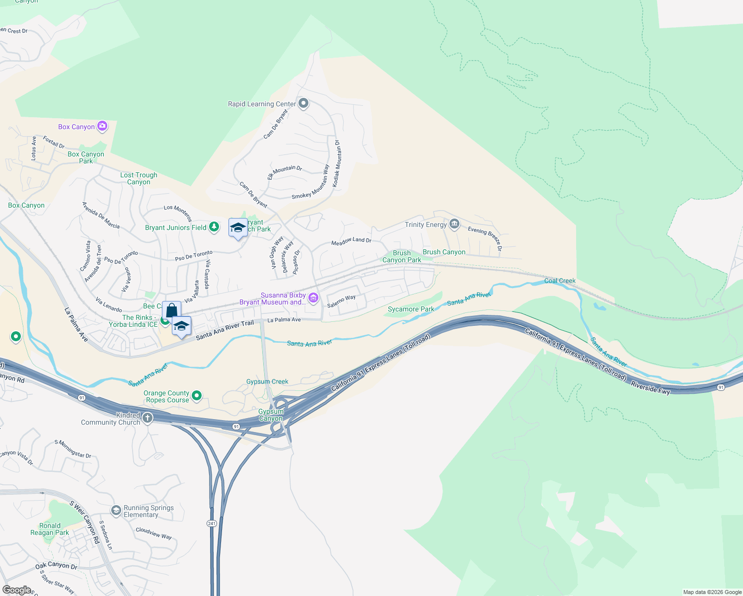 map of restaurants, bars, coffee shops, grocery stores, and more near 25605 Corsica Way in Yorba Linda