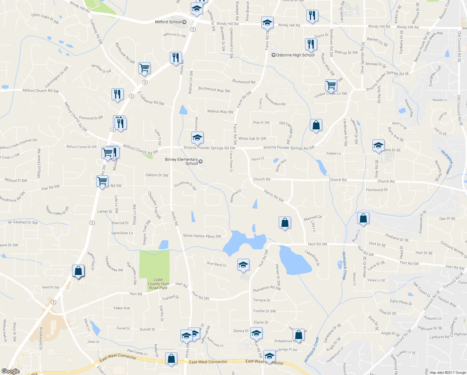 map of restaurants, bars, coffee shops, grocery stores, and more near 600 Village Lane Drive Southwest in Marietta