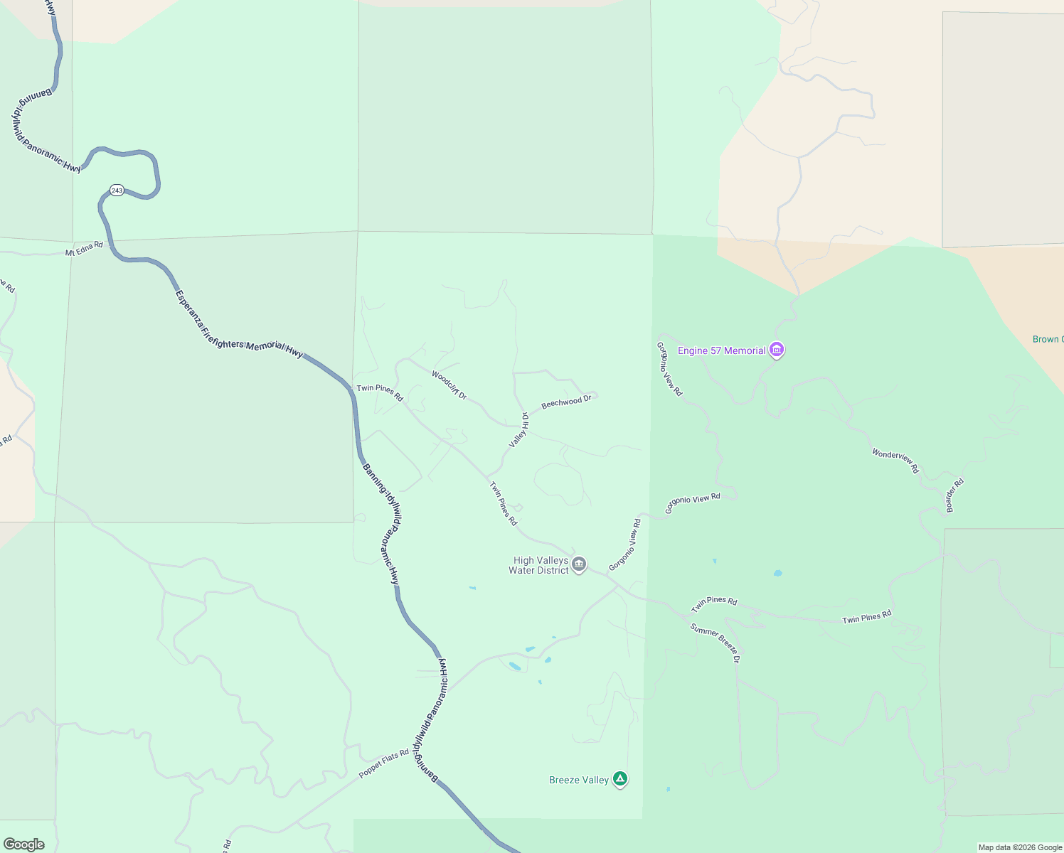 map of restaurants, bars, coffee shops, grocery stores, and more near 47635 Woodcliff Drive in Banning