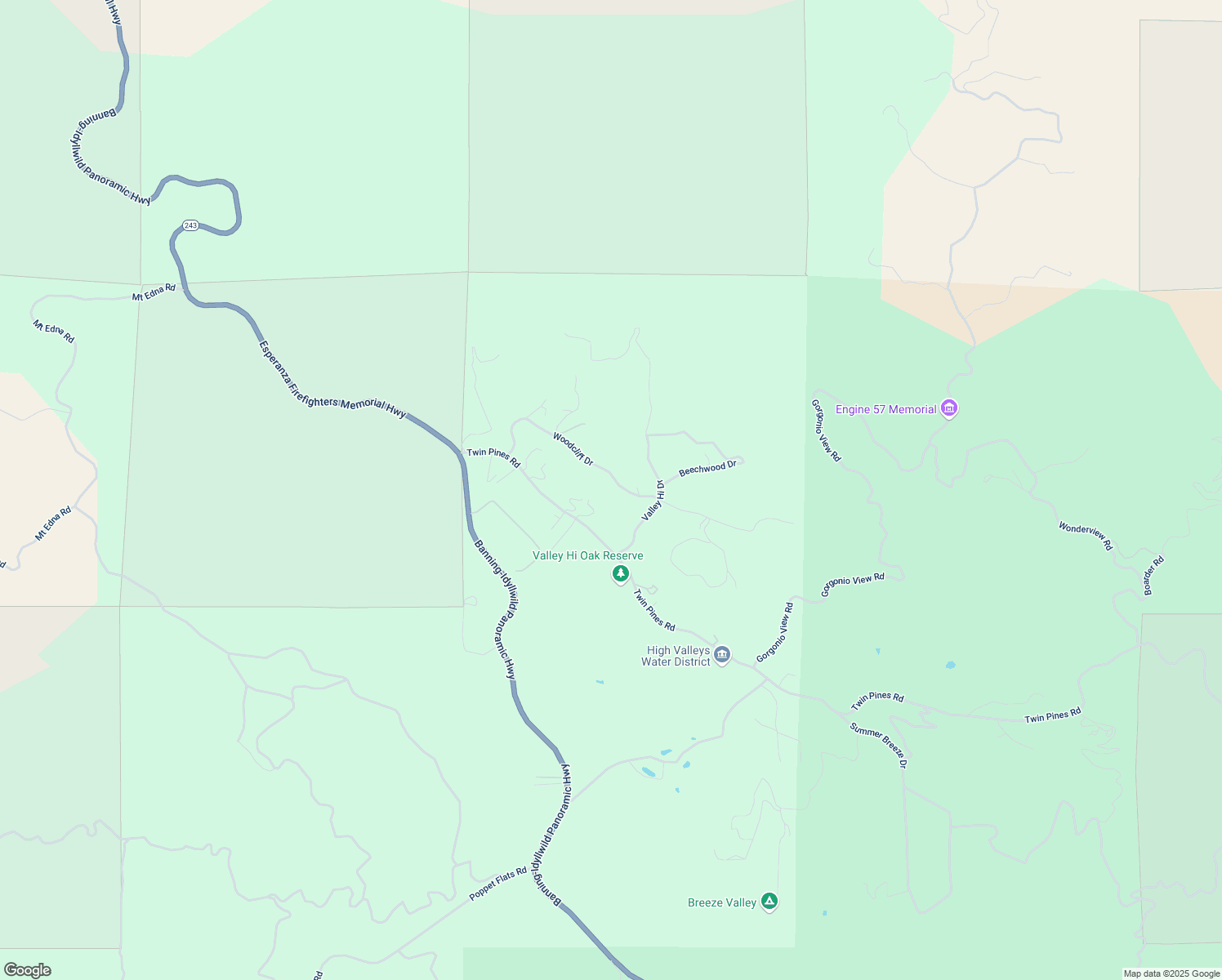 map of restaurants, bars, coffee shops, grocery stores, and more near 47405 Woodcliff Drive in Banning