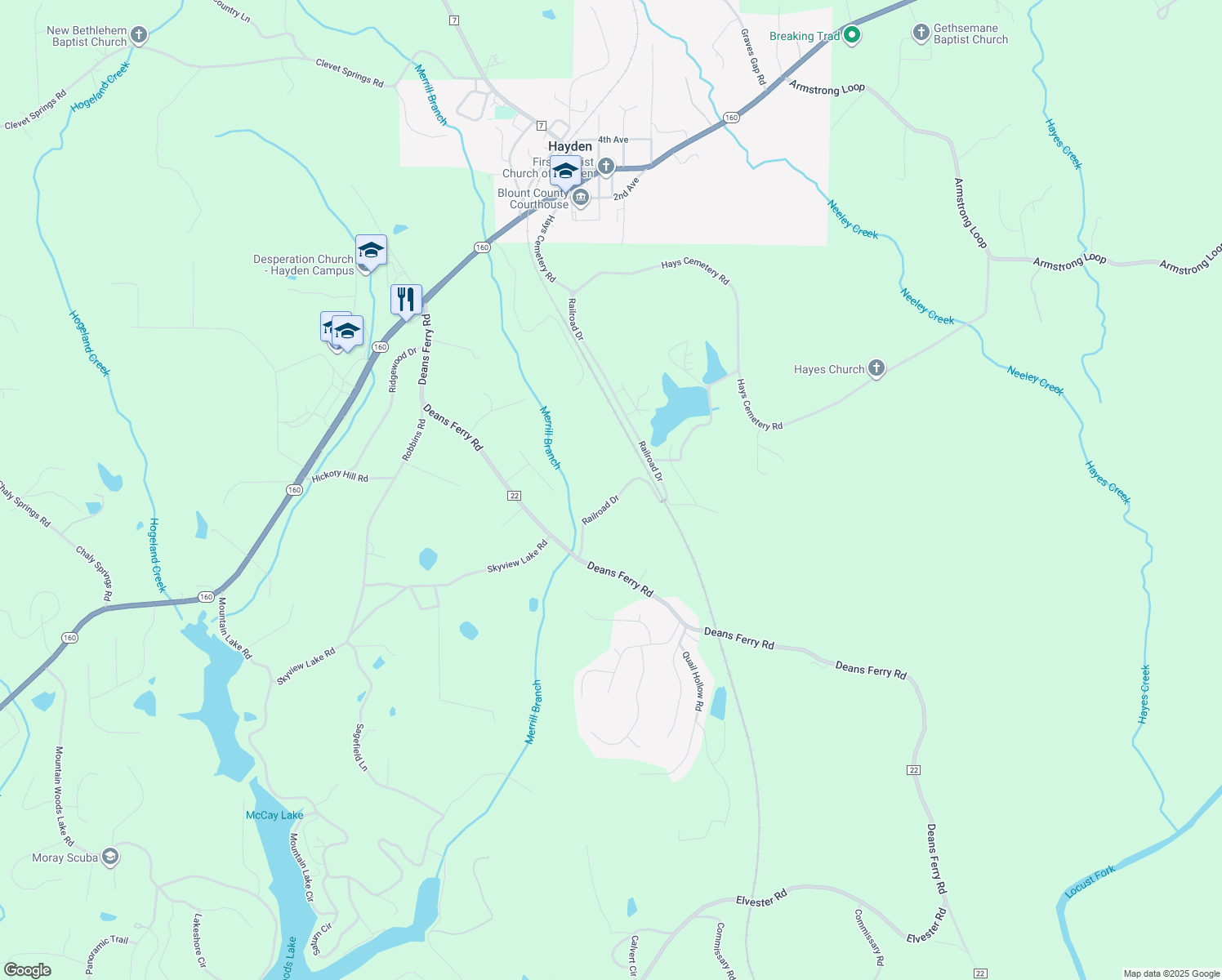 map of restaurants, bars, coffee shops, grocery stores, and more near 1298 Railroad Drive in Hayden