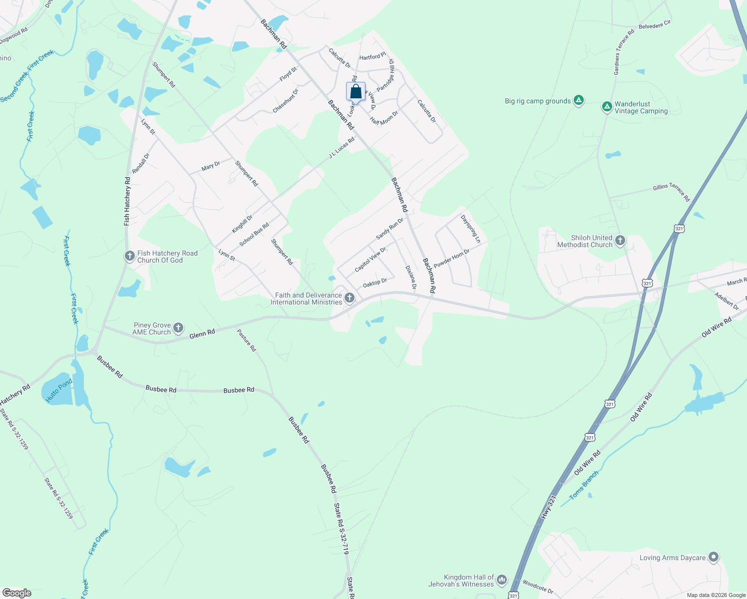 map of restaurants, bars, coffee shops, grocery stores, and more near 2126 Glenn Road in Gaston