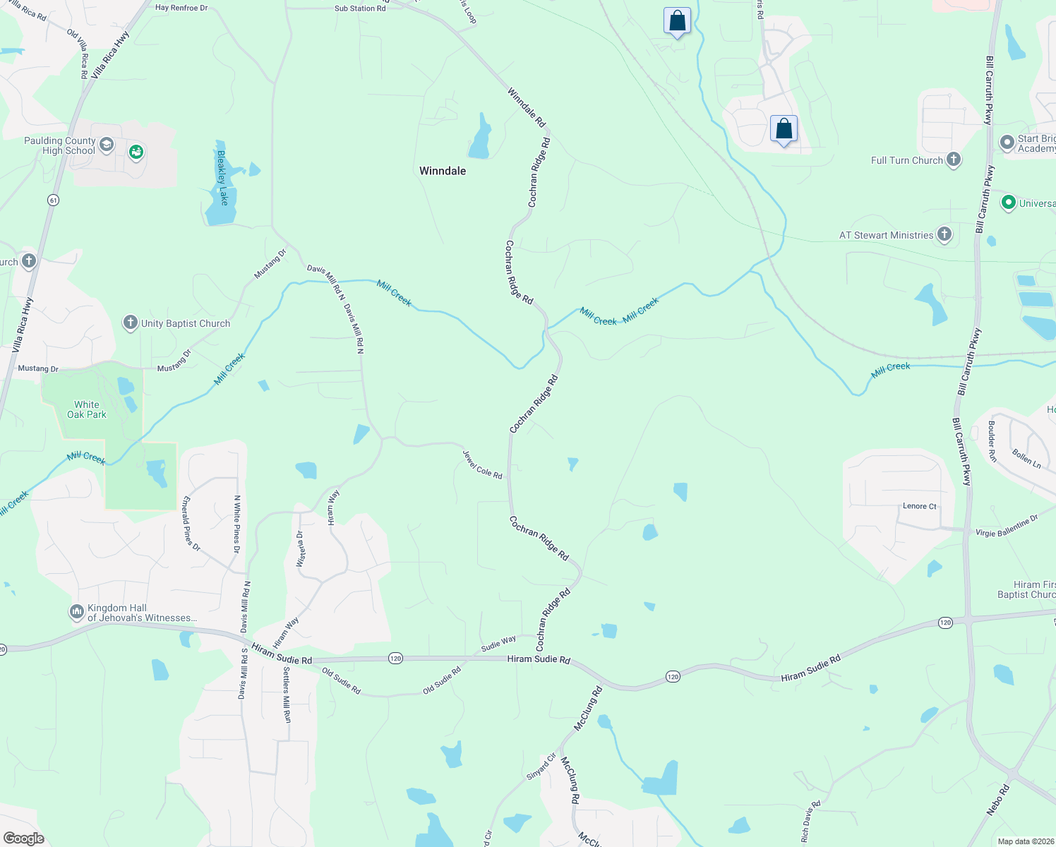 map of restaurants, bars, coffee shops, grocery stores, and more near 857 Cochran Ridge Road in Hiram