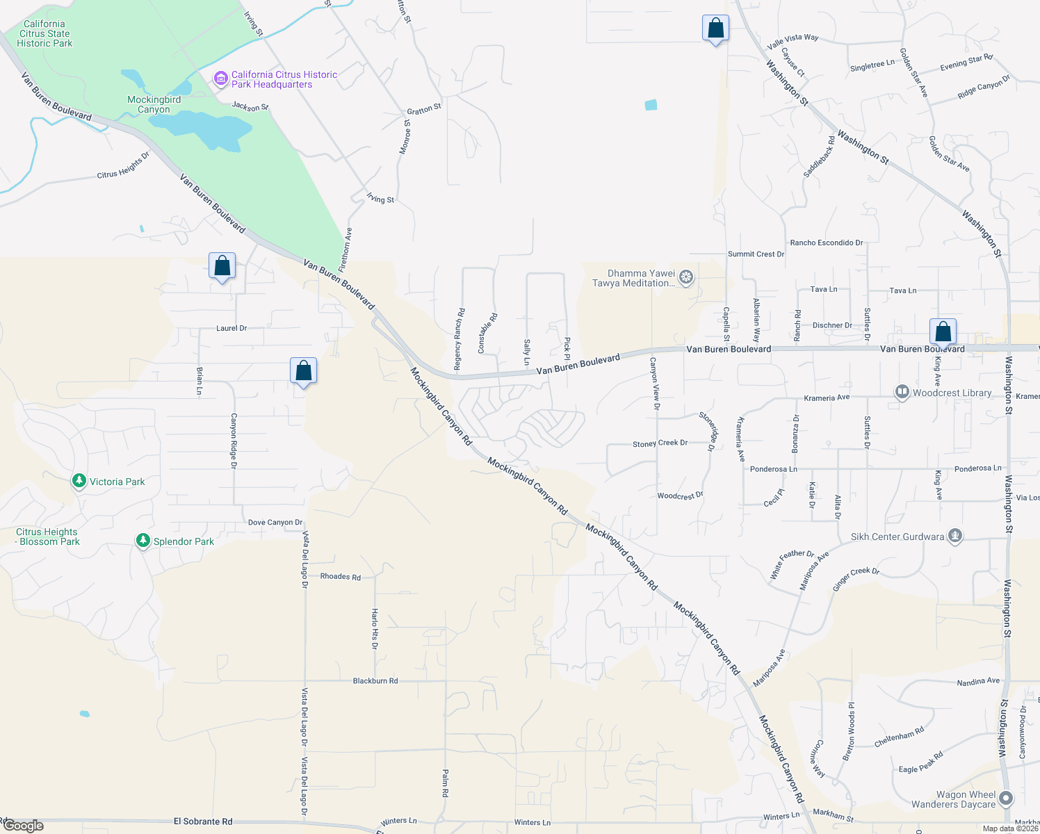 map of restaurants, bars, coffee shops, grocery stores, and more near Camino De Estrilla in Riverside