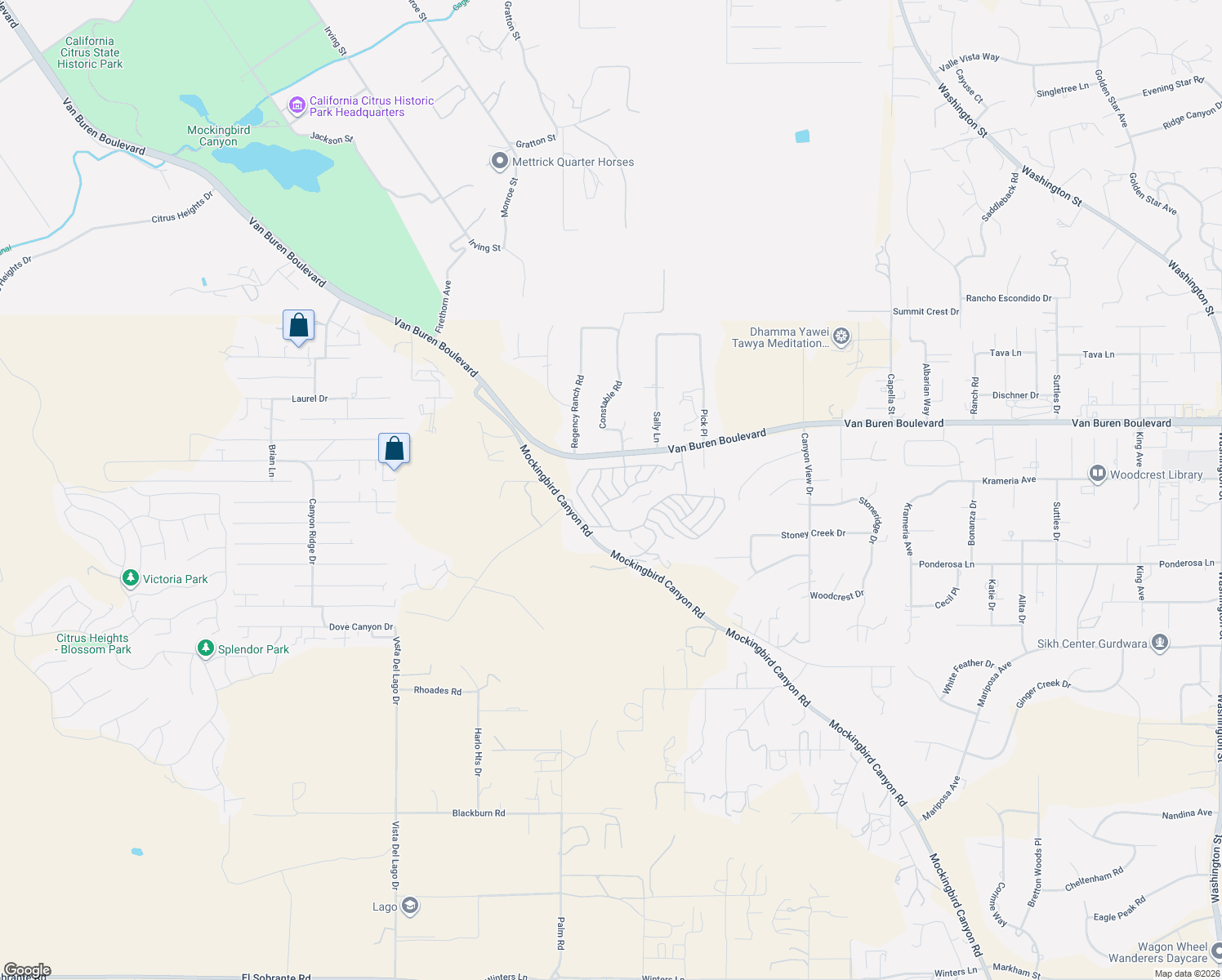 map of restaurants, bars, coffee shops, grocery stores, and more near Paseo De Vega in Riverside