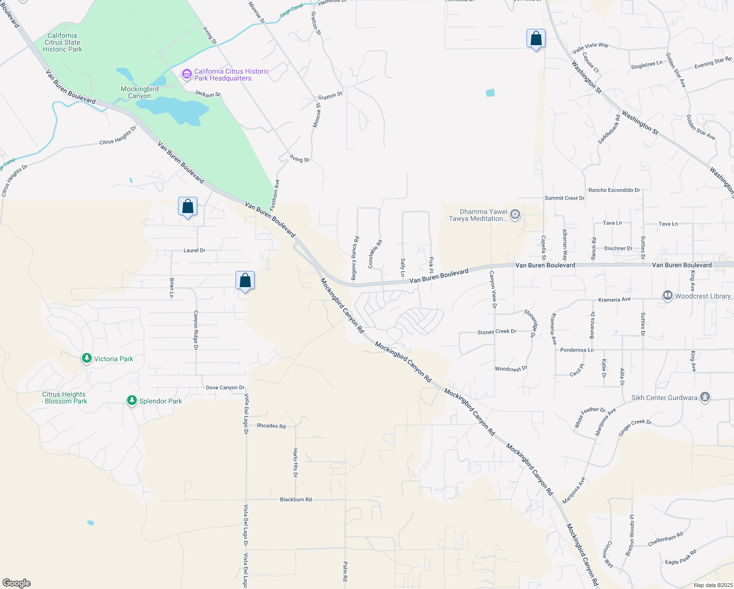 map of restaurants, bars, coffee shops, grocery stores, and more near in Riverside