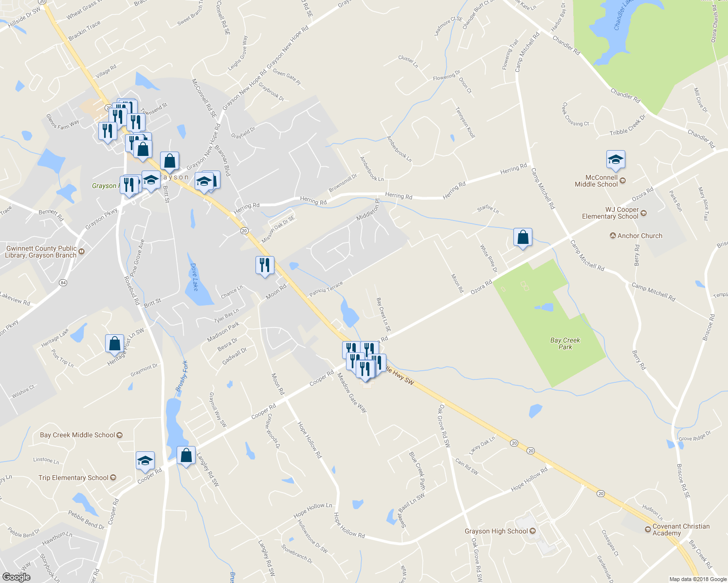 map of restaurants, bars, coffee shops, grocery stores, and more near 2521 Livingston Court in Loganville
