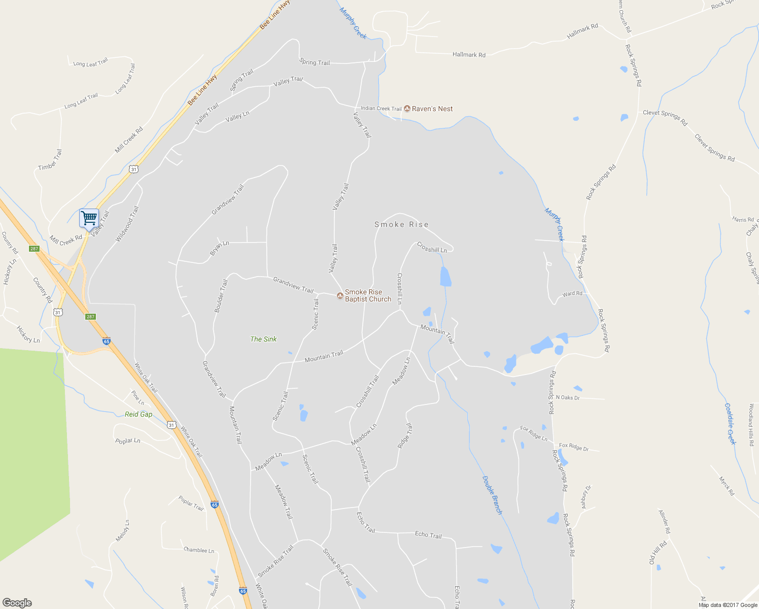 map of restaurants, bars, coffee shops, grocery stores, and more near 360 Crosshill Lane in Warrior