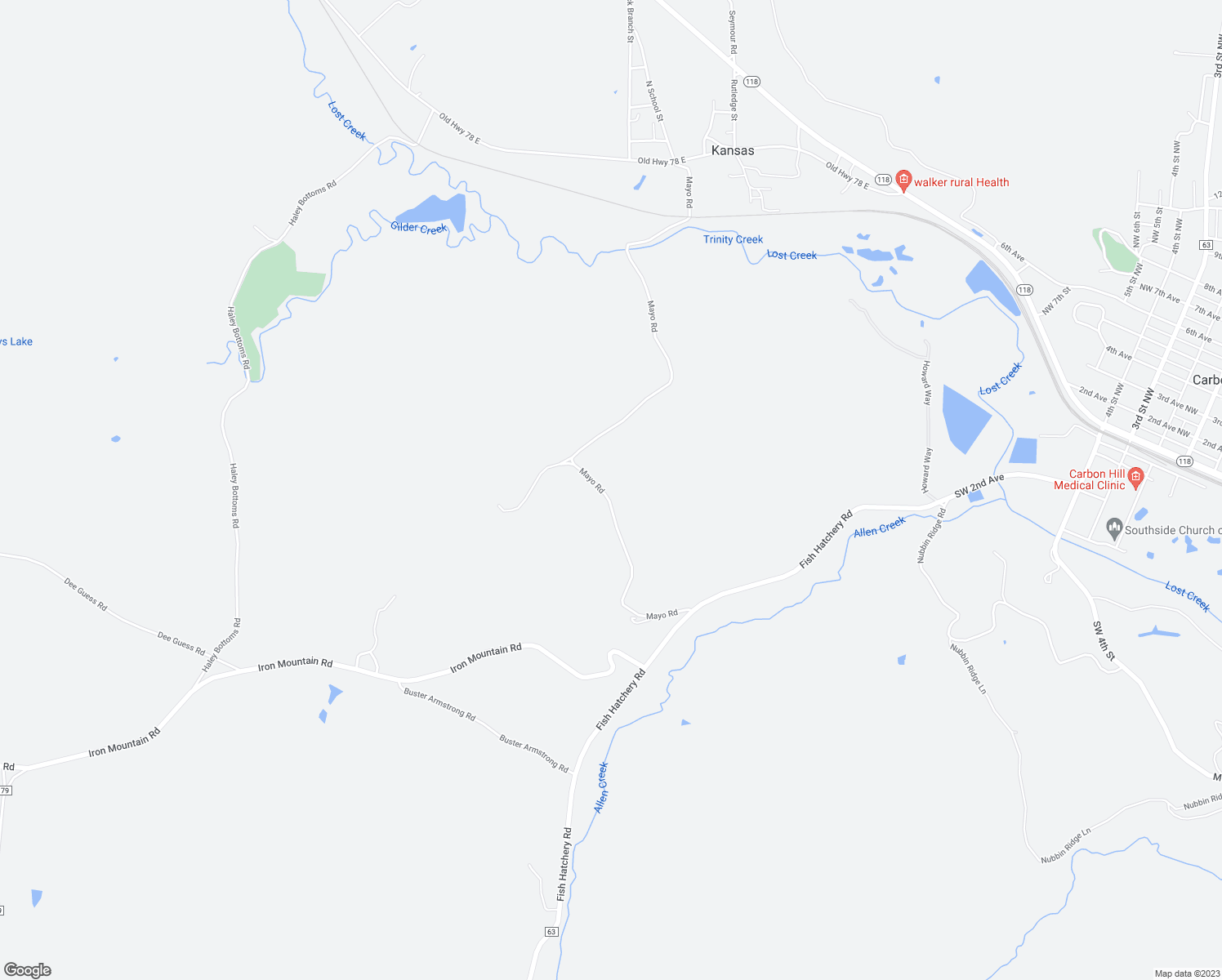 map of restaurants, bars, coffee shops, grocery stores, and more near 582 Mayo Road in Carbon Hill