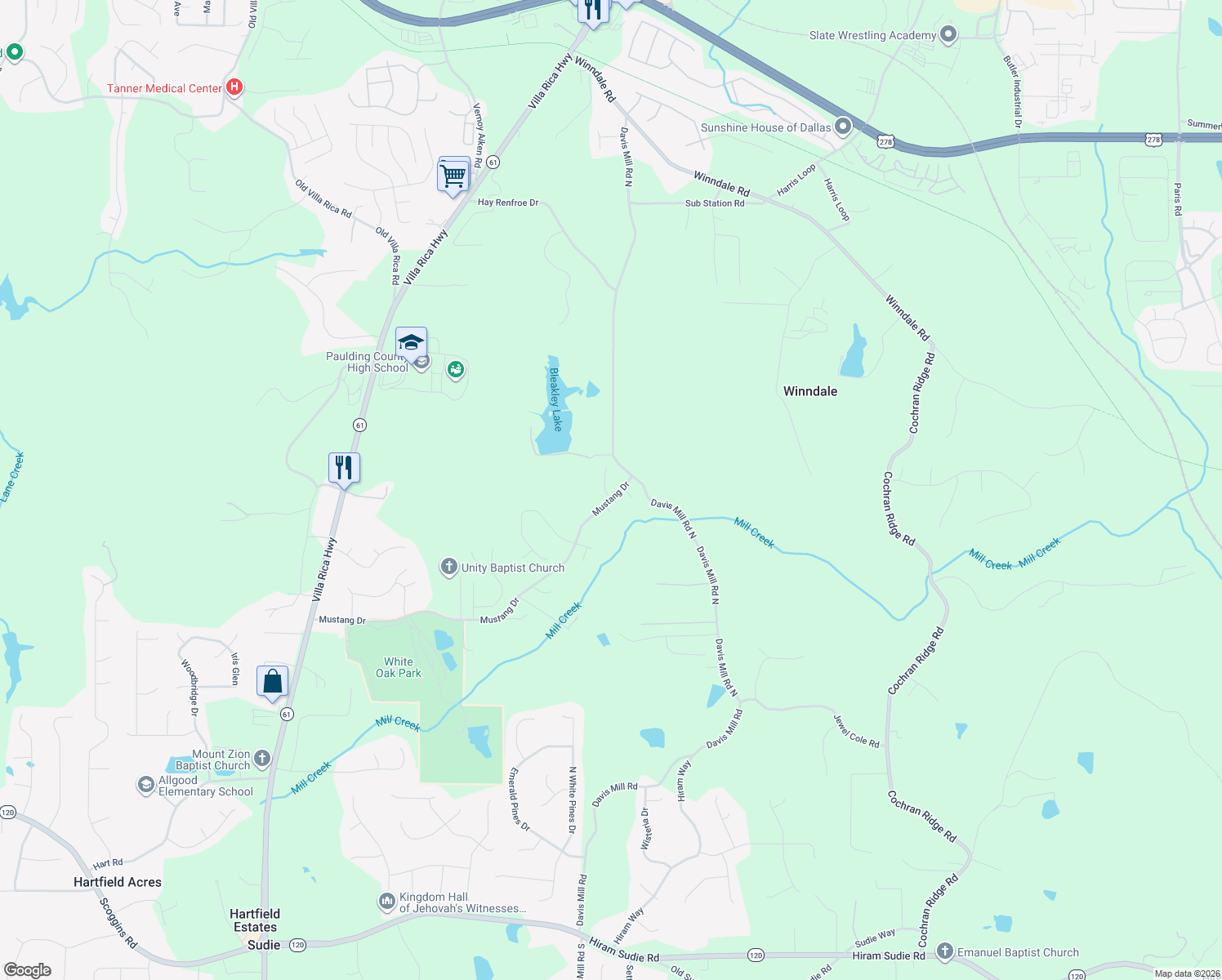 map of restaurants, bars, coffee shops, grocery stores, and more near 1097 Mustang Dr in Dallas