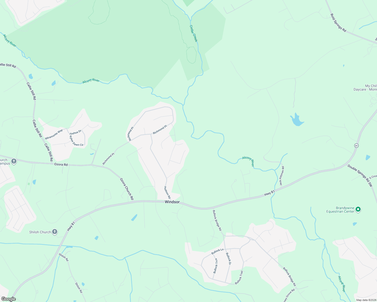 map of restaurants, bars, coffee shops, grocery stores, and more near 1653 Richmond Meadow Court in Loganville