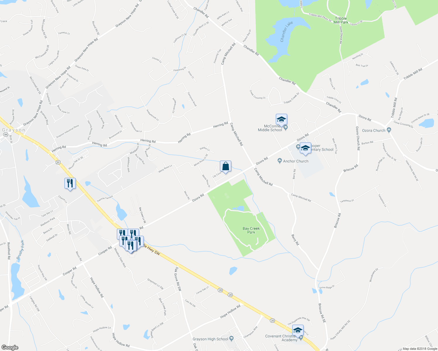 map of restaurants, bars, coffee shops, grocery stores, and more near 235 Lily Cove Drive in Loganville