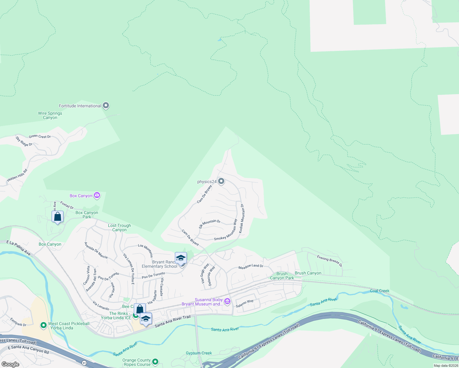 map of restaurants, bars, coffee shops, grocery stores, and more near 5355 Kodiak Mountain Drive in Yorba Linda