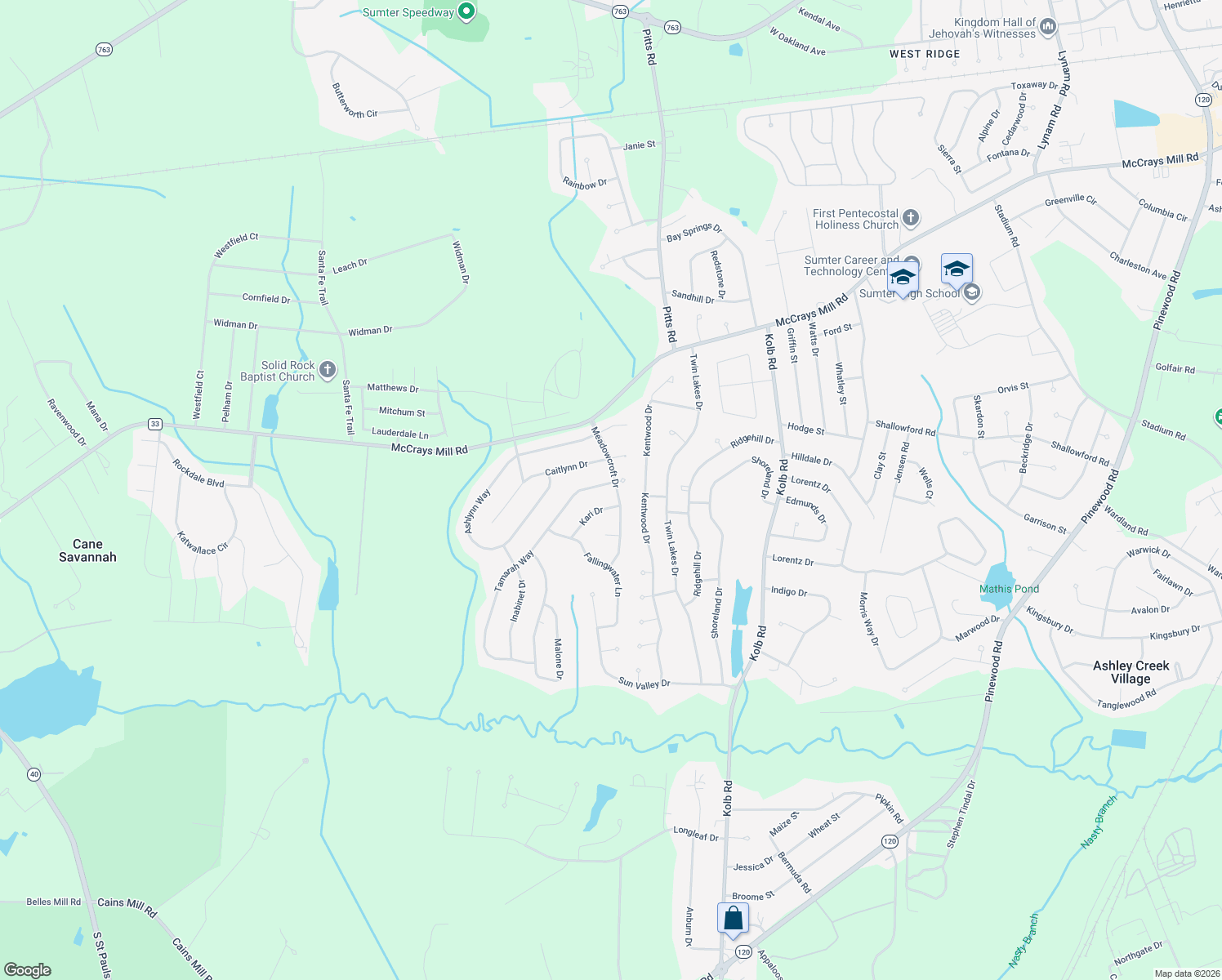 map of restaurants, bars, coffee shops, grocery stores, and more near 3000 Tamarah Way in Sumter