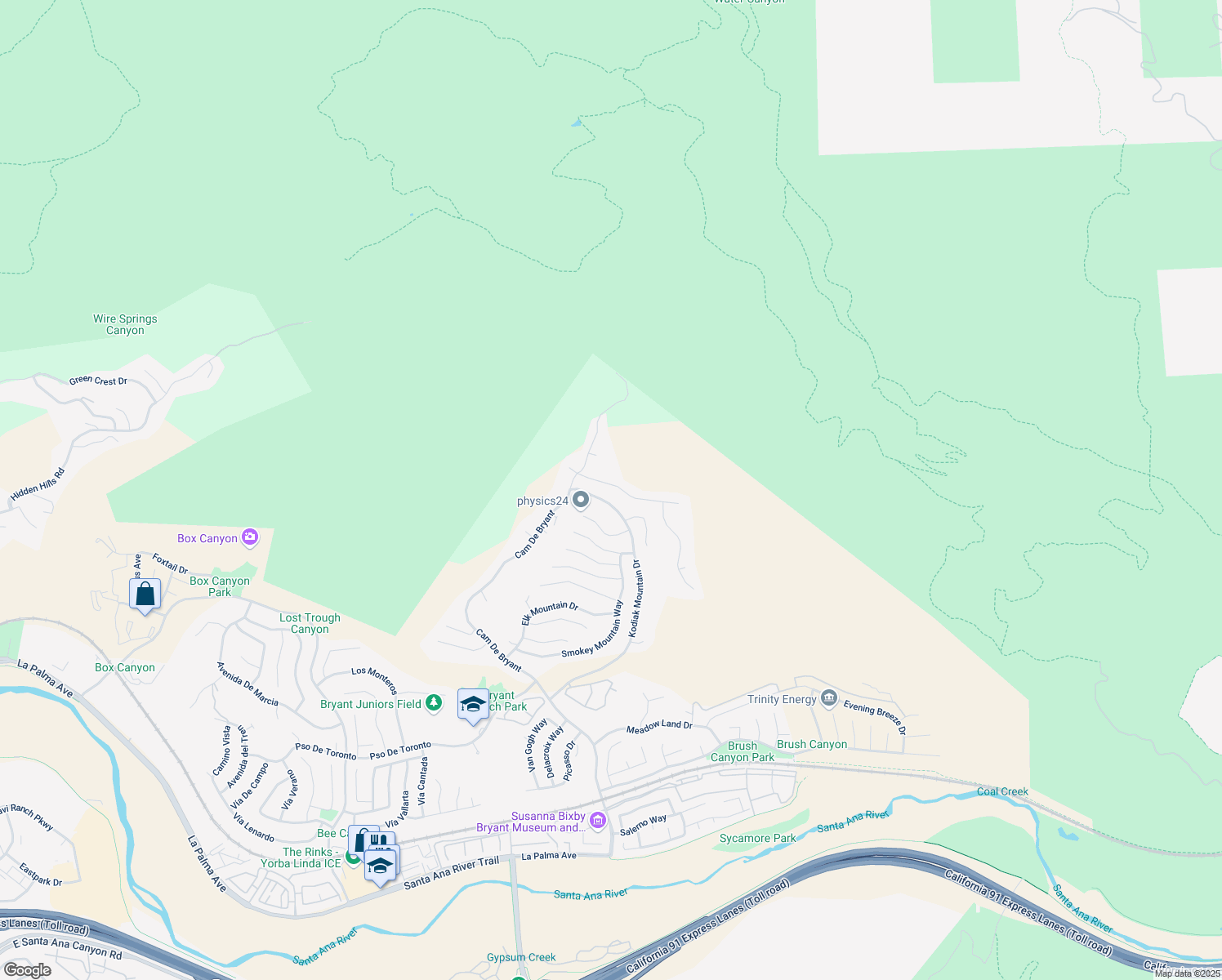 map of restaurants, bars, coffee shops, grocery stores, and more near 27050 Big Horn Mountain Way in Yorba Linda