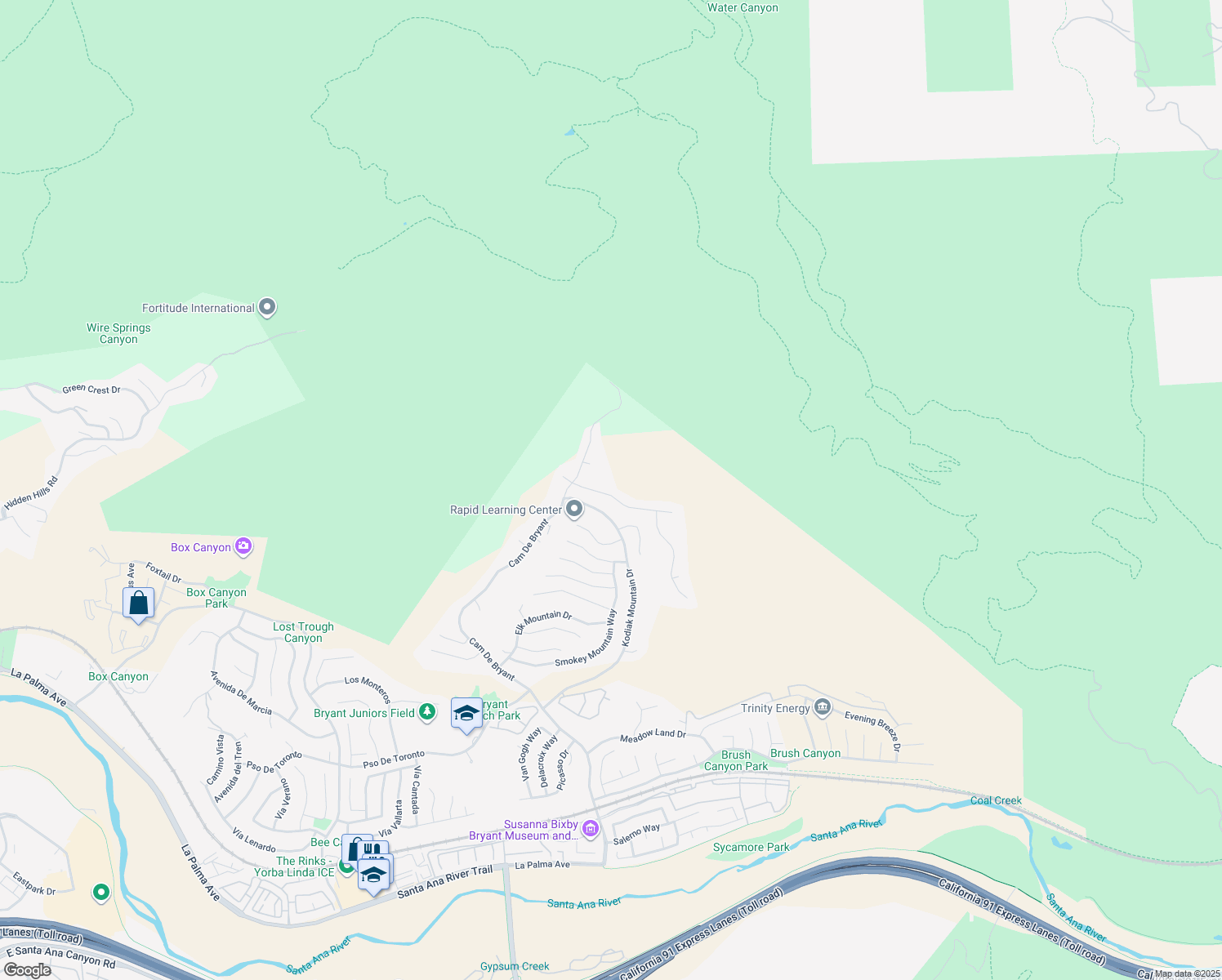 map of restaurants, bars, coffee shops, grocery stores, and more near 27055 Big Horn Mountain Way in Yorba Linda