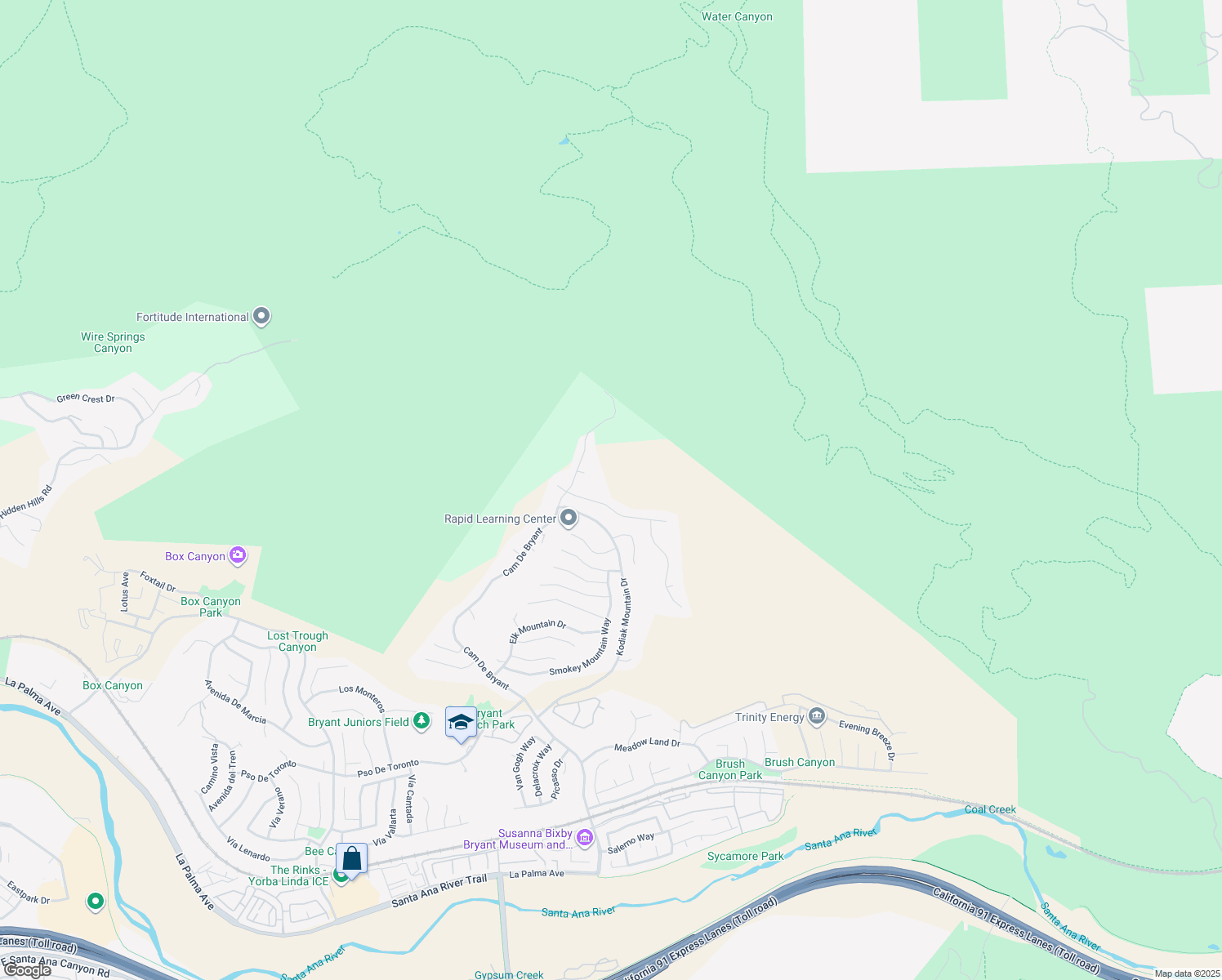 map of restaurants, bars, coffee shops, grocery stores, and more near 27055 Big Horn Mountain Way in Yorba Linda