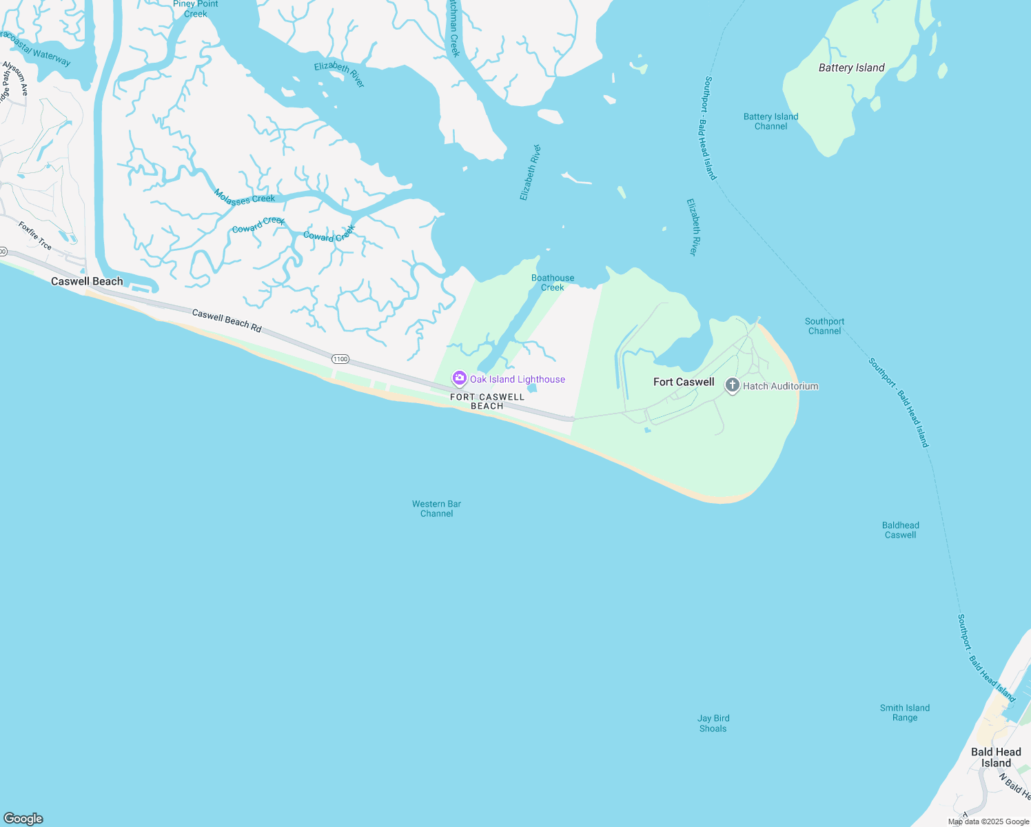 map of restaurants, bars, coffee shops, grocery stores, and more near 203 Caswell Beach Road in Oak Island