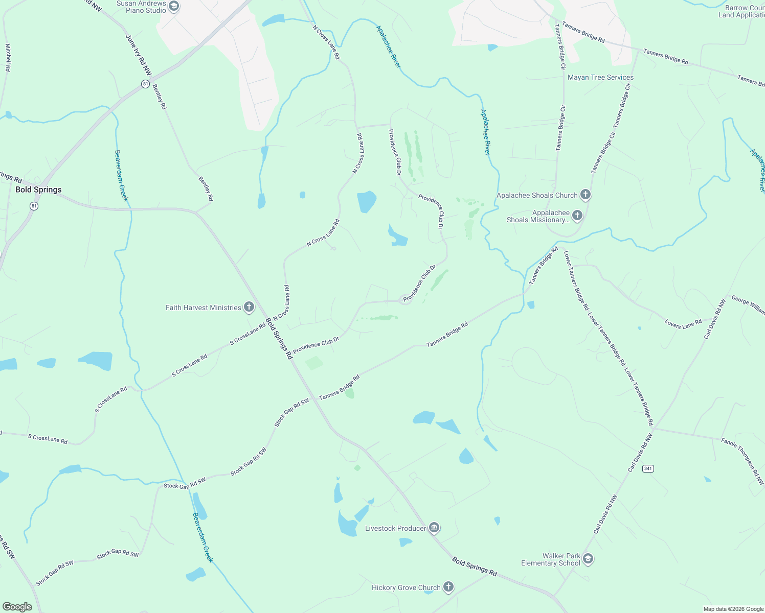 map of restaurants, bars, coffee shops, grocery stores, and more near 301 Providence Club Drive in Monroe