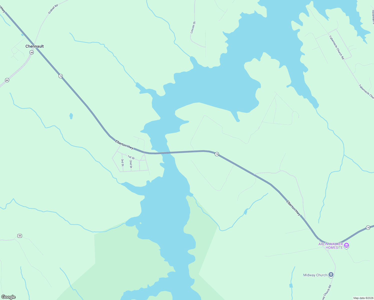 map of restaurants, bars, coffee shops, grocery stores, and more near Elberton Highway in Lincoln County