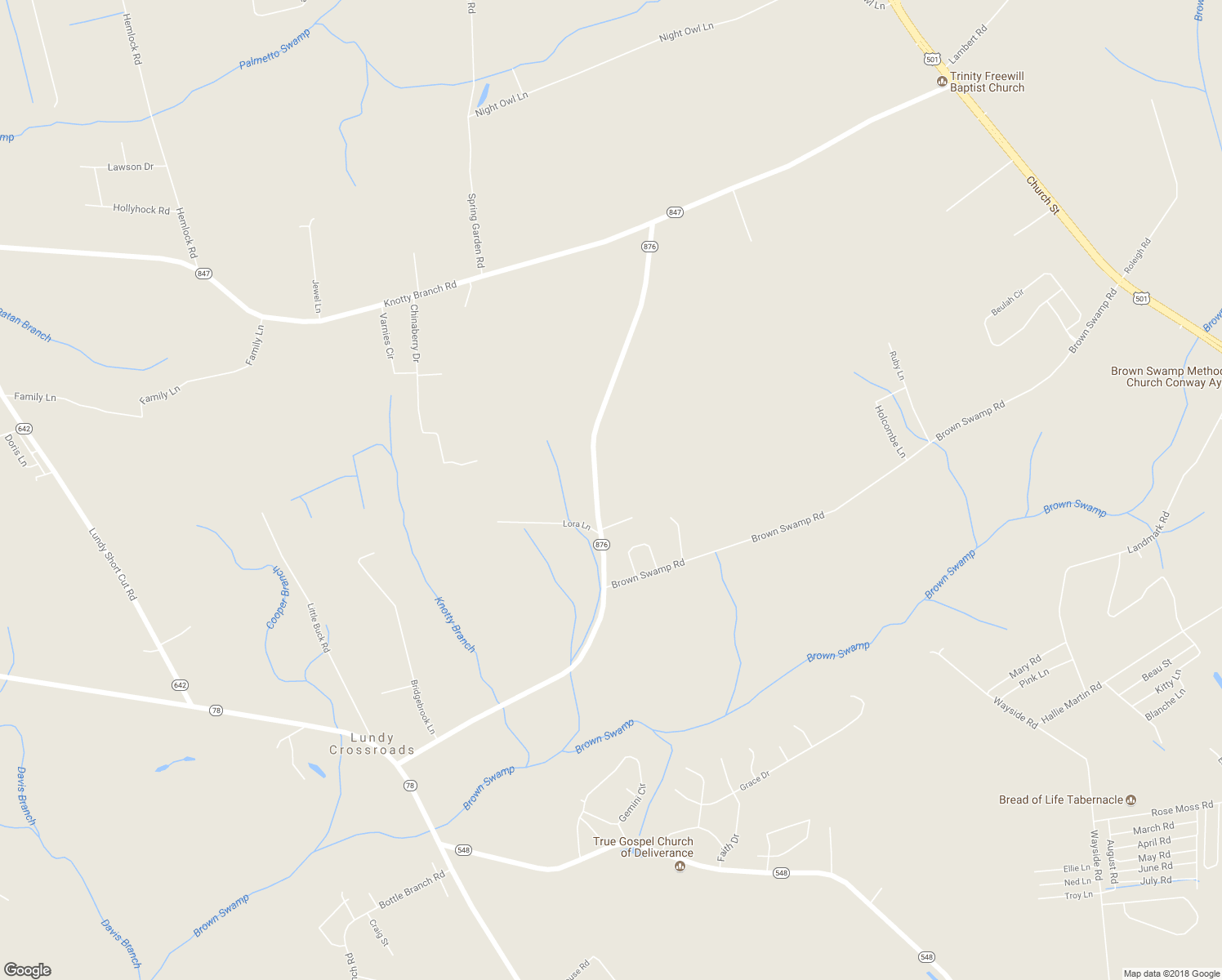 map of restaurants, bars, coffee shops, grocery stores, and more near 1071 Busy Corner Road in Conway