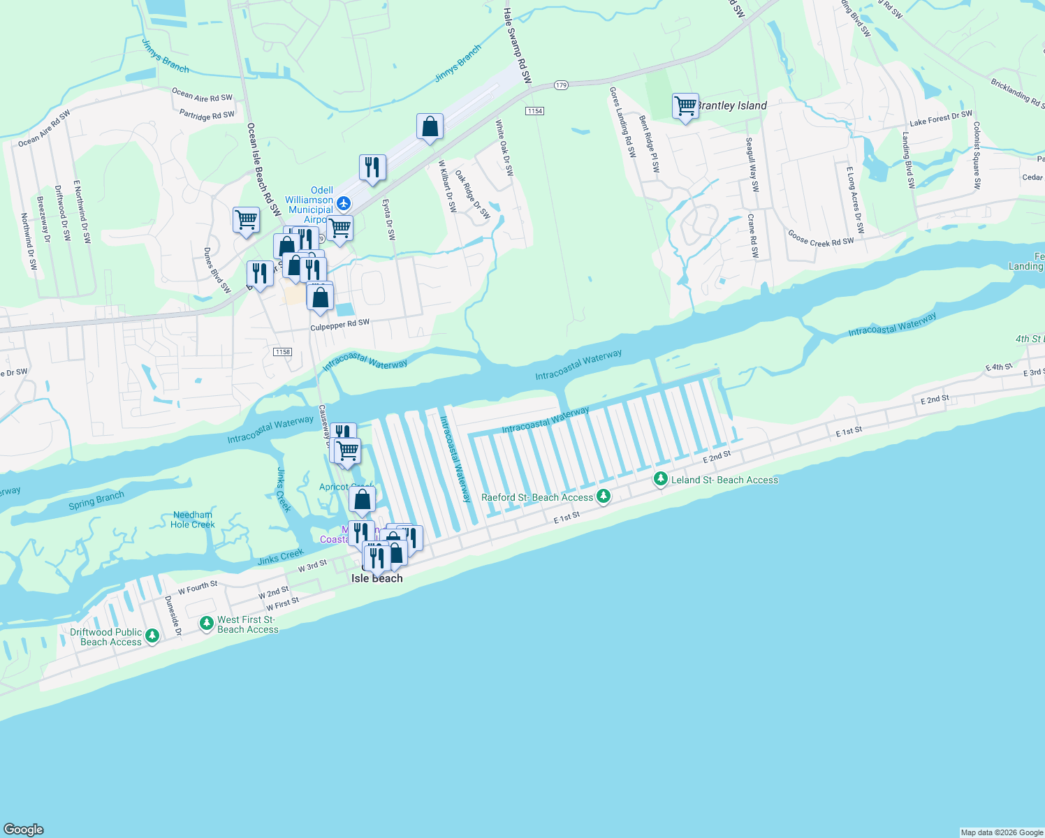 map of restaurants, bars, coffee shops, grocery stores, and more near 48 Craven St in Ocean Isle Beach