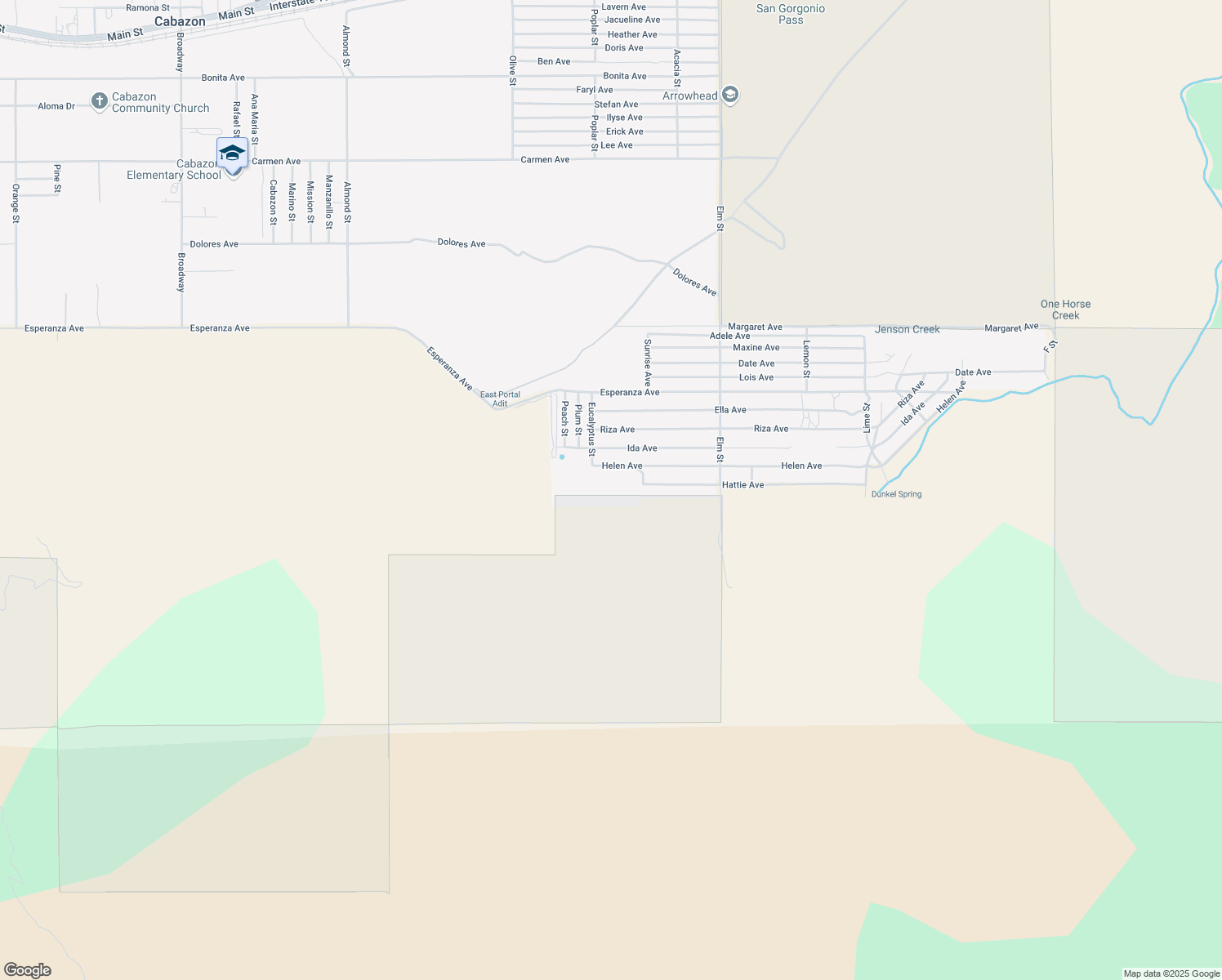 map of restaurants, bars, coffee shops, grocery stores, and more near Hattie Avenue in Cabazon