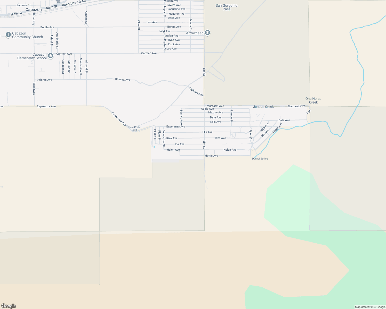 map of restaurants, bars, coffee shops, grocery stores, and more near Hattie Avenue in Cabazon