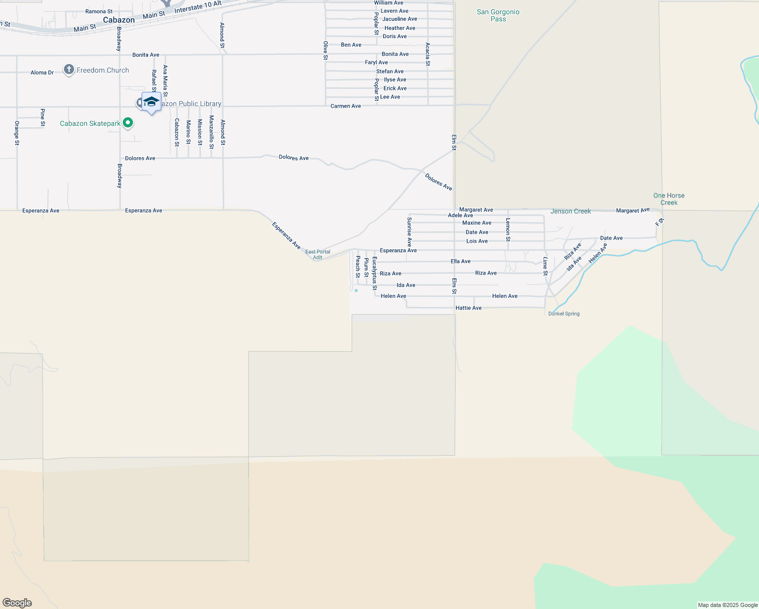 map of restaurants, bars, coffee shops, grocery stores, and more near Helen Avenue in Cabazon