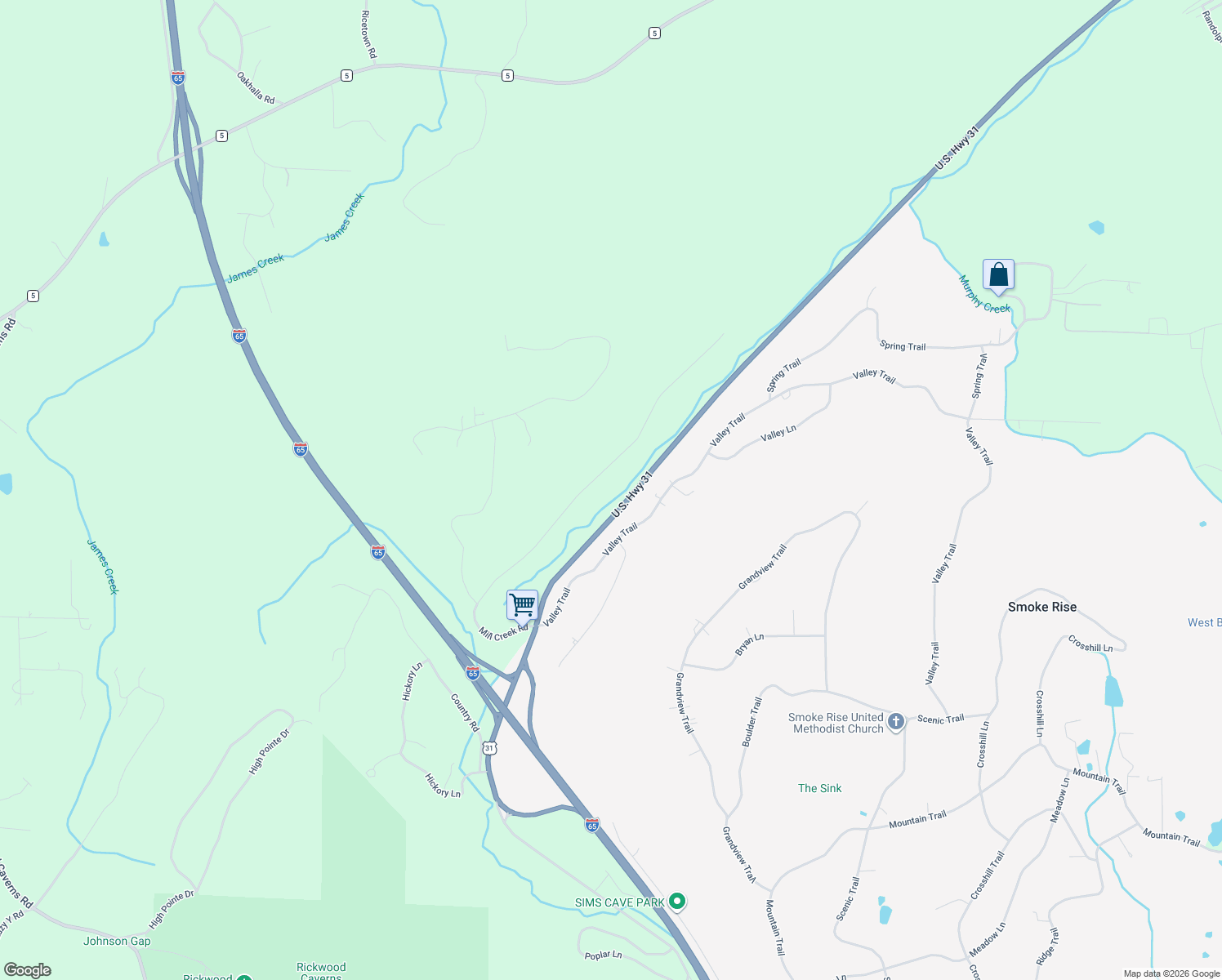 map of restaurants, bars, coffee shops, grocery stores, and more near 850 Mill Creek Road in Warrior