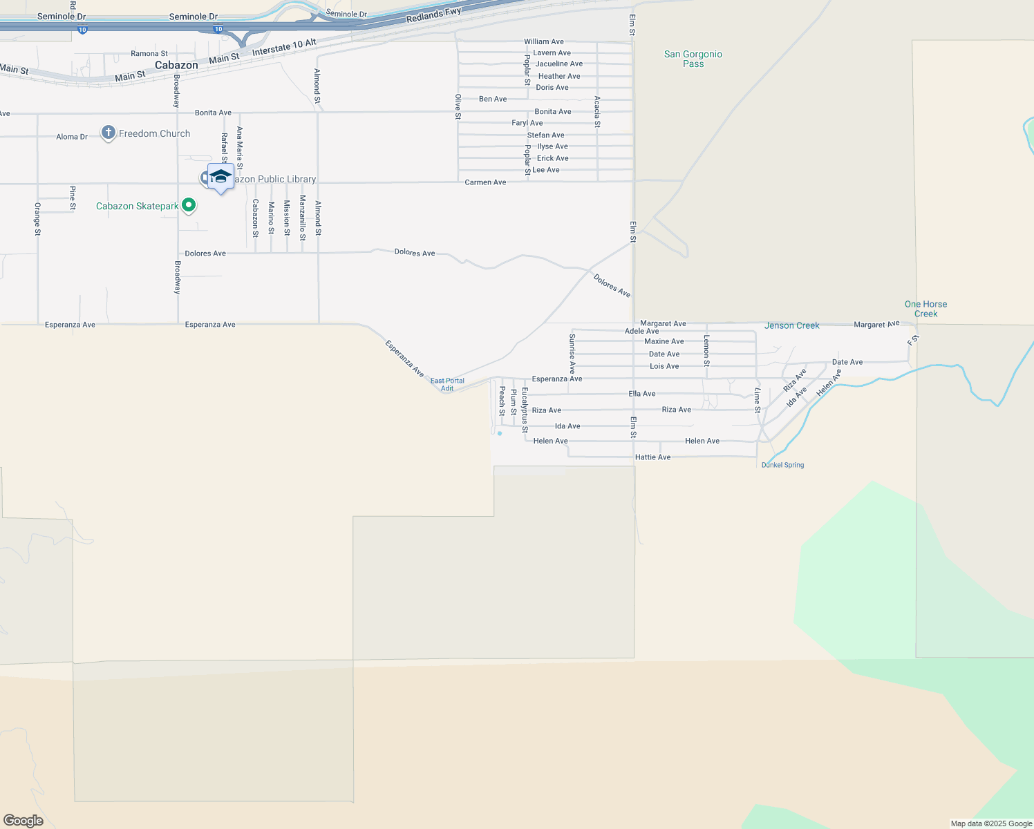 map of restaurants, bars, coffee shops, grocery stores, and more near 15246 Plum Street in Cabazon