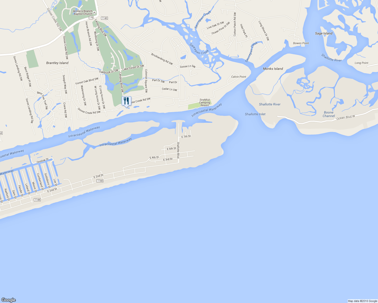 map of restaurants, bars, coffee shops, grocery stores, and more near 449 East 4th Street in Ocean Isle Beach