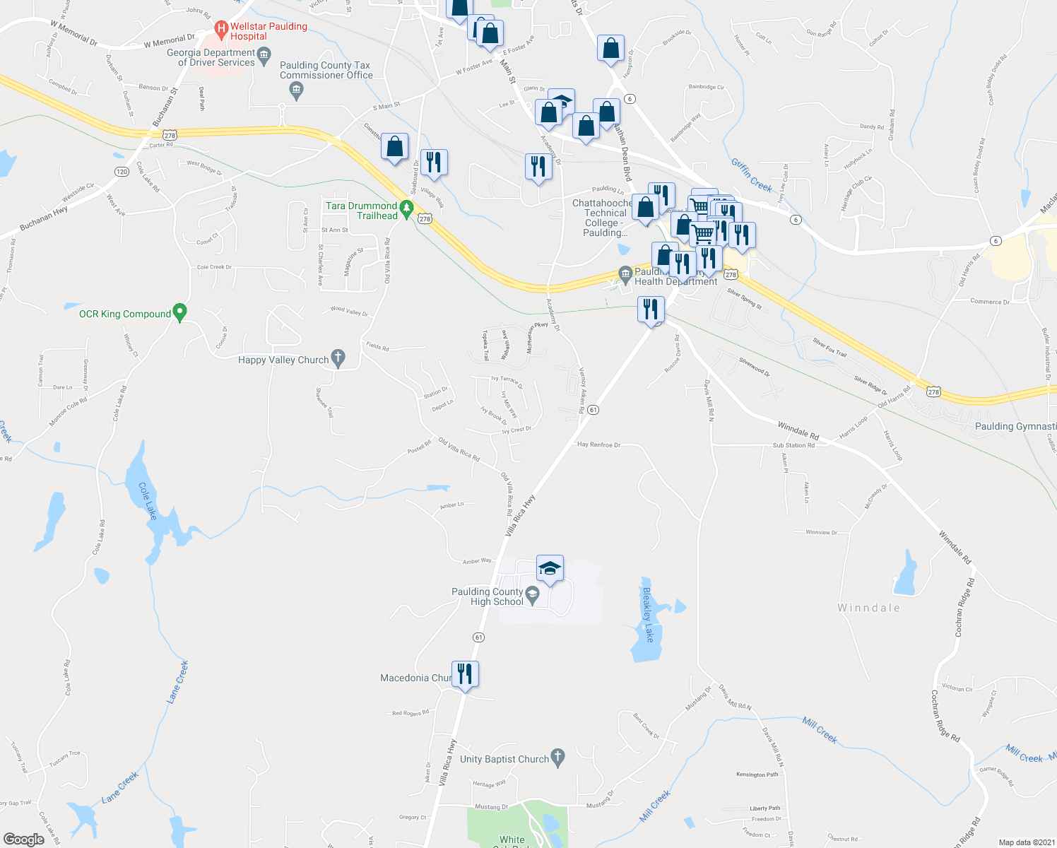 map of restaurants, bars, coffee shops, grocery stores, and more near 403 Ivy Crest Dr in Dallas