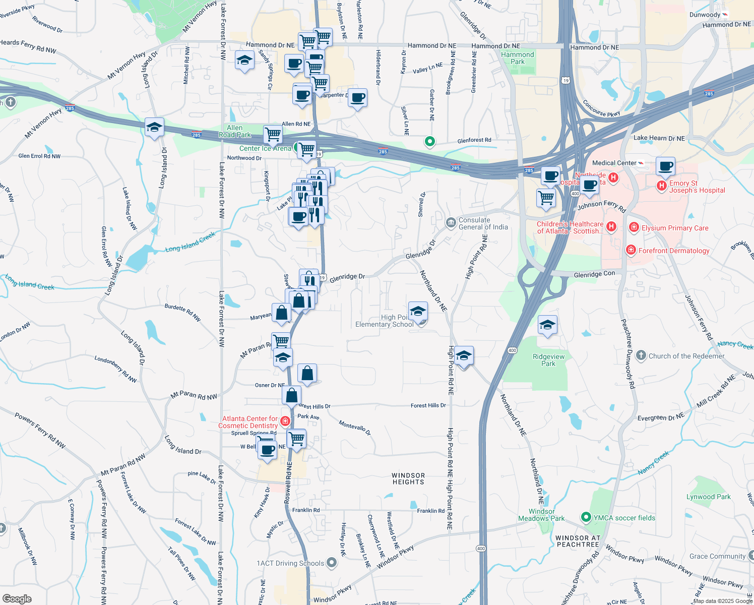 map of restaurants, bars, coffee shops, grocery stores, and more near 42 Greenland Trce in Atlanta