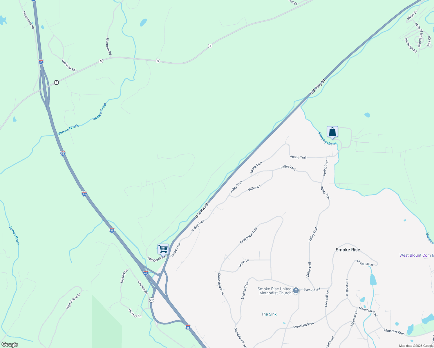 map of restaurants, bars, coffee shops, grocery stores, and more near 1140 Mill Creek Road in Warrior