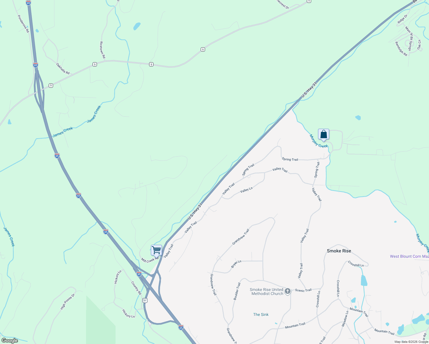 map of restaurants, bars, coffee shops, grocery stores, and more near 1214 Mill Creek Road in Warrior