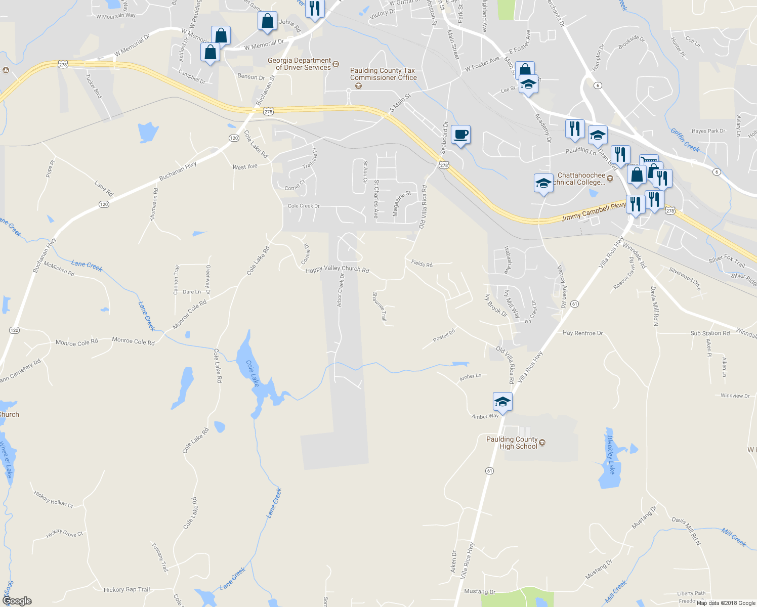 map of restaurants, bars, coffee shops, grocery stores, and more near 0 Shawnee Trail in Dallas