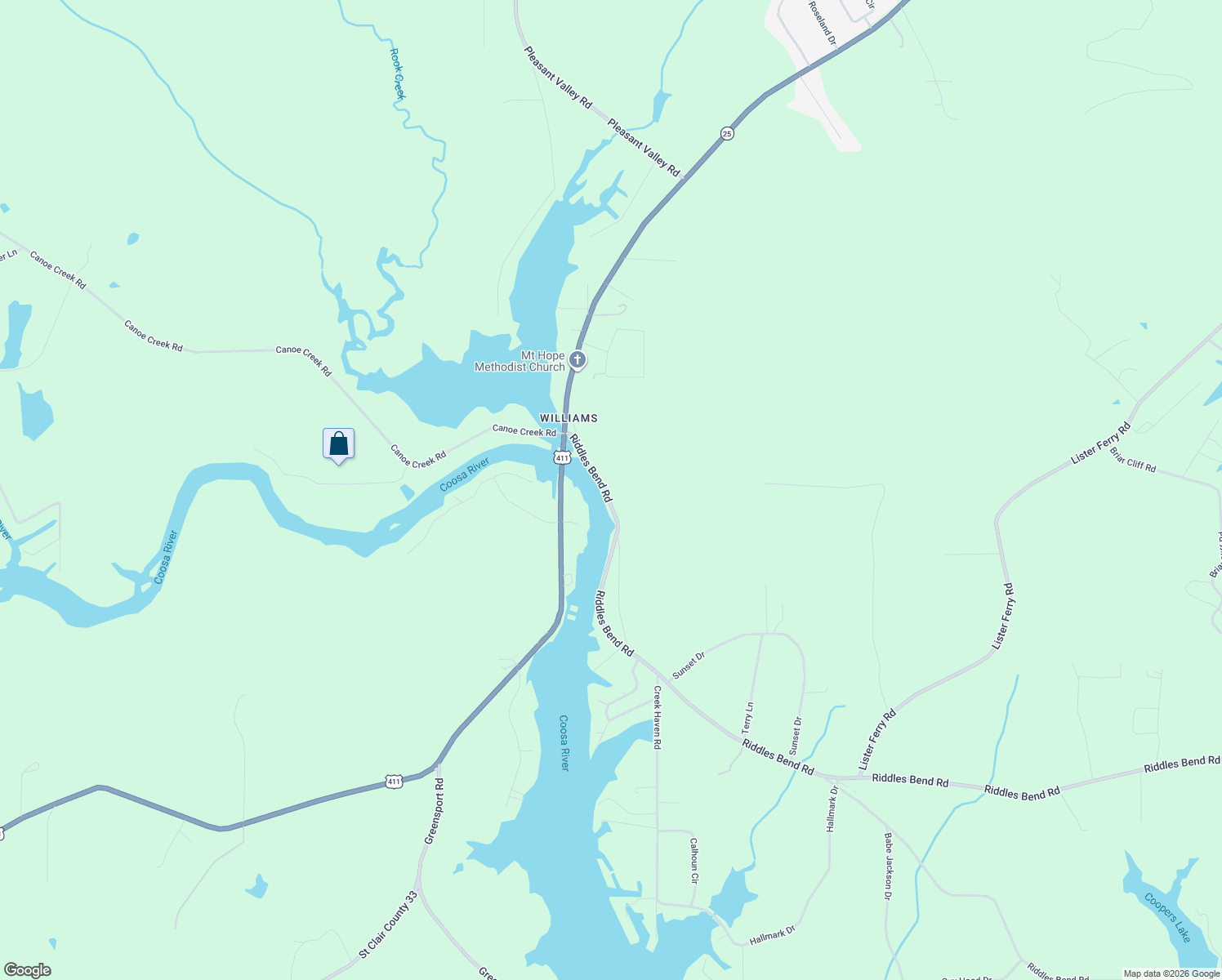 map of restaurants, bars, coffee shops, grocery stores, and more near 211 Riddles Bend Road in Rainbow City