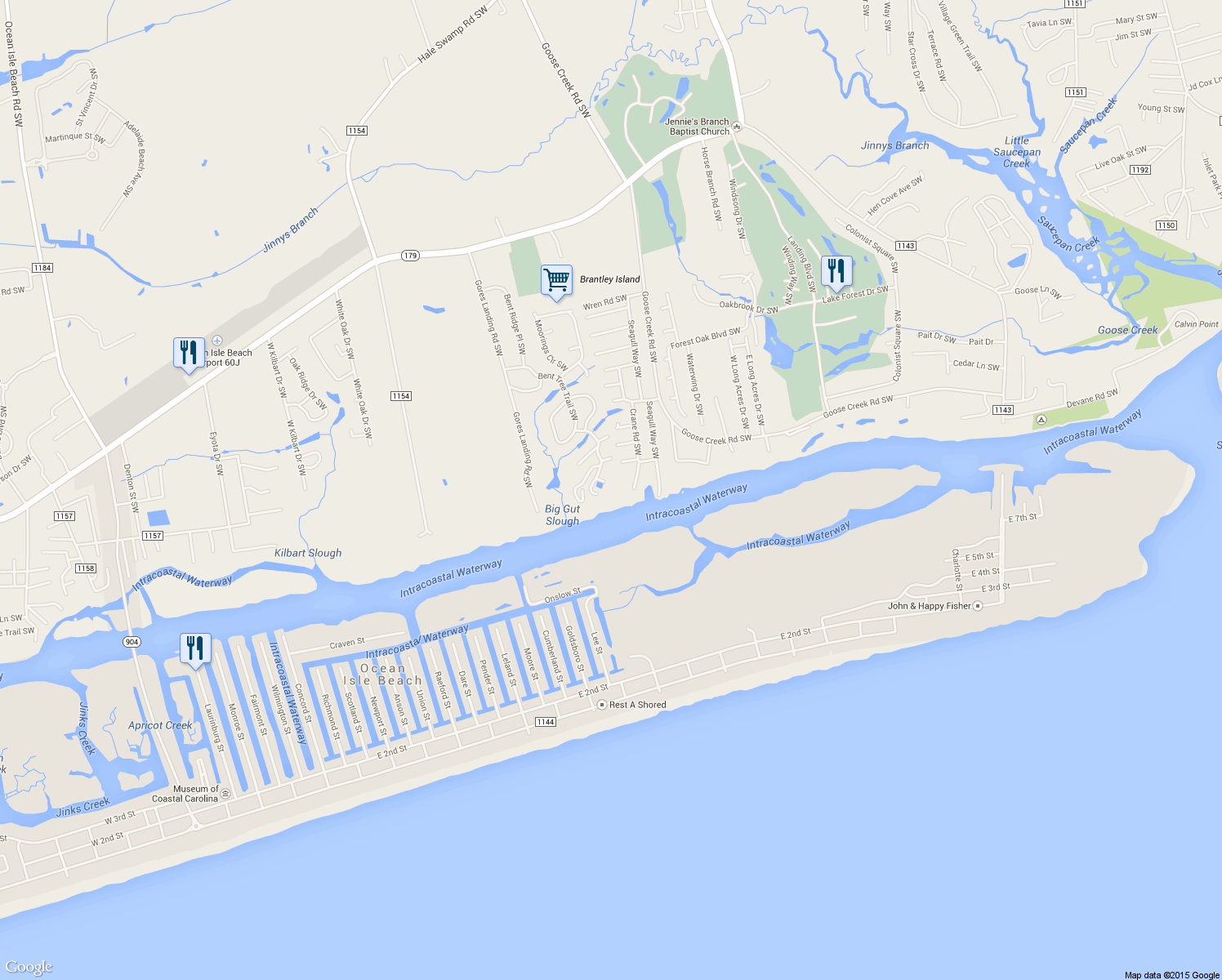 map of restaurants, bars, coffee shops, grocery stores, and more near 1770 Twisted Oak Lane Southwest in Ocean Isle Beach