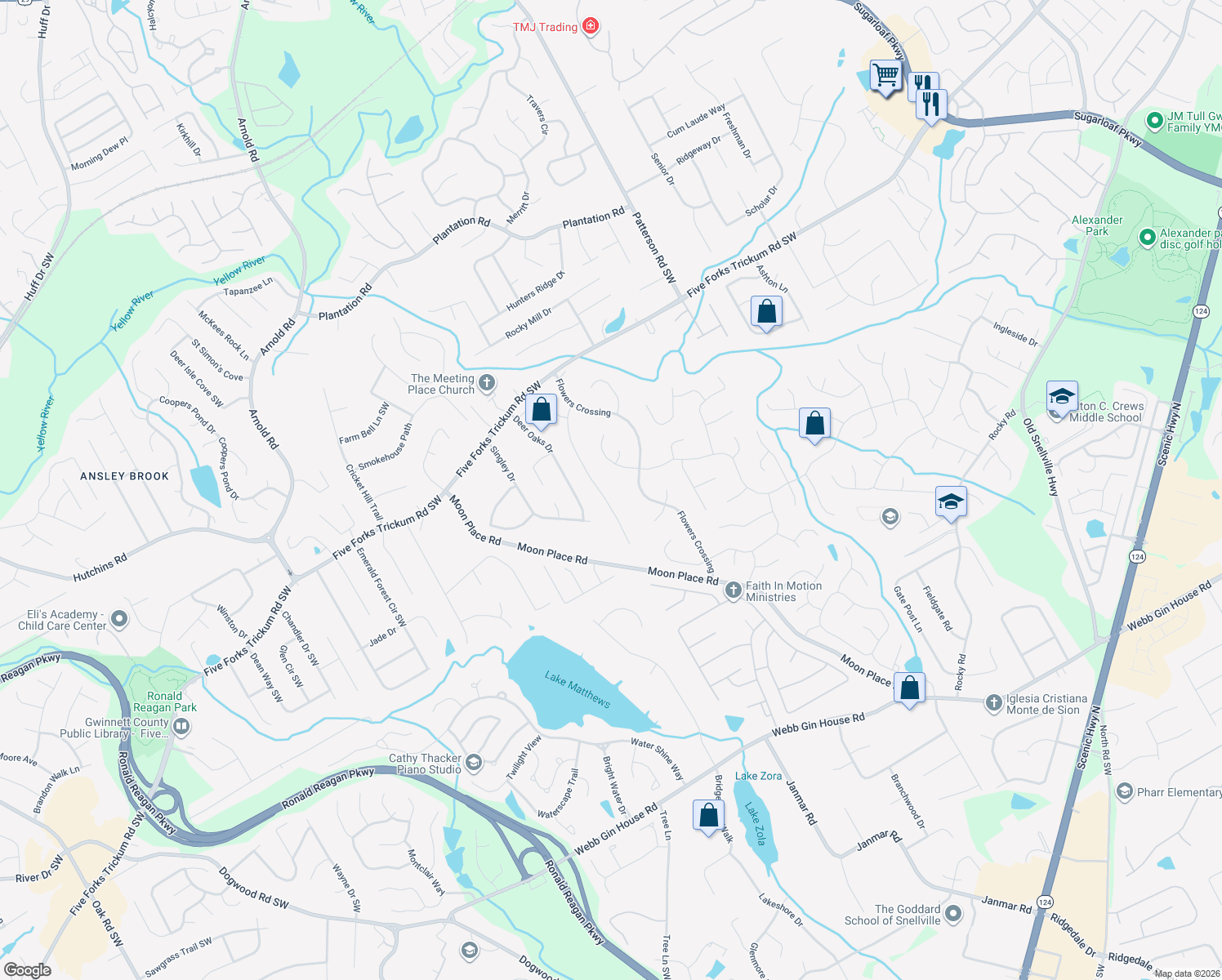 map of restaurants, bars, coffee shops, grocery stores, and more near 4026 Vicksburg Drive in Lawrenceville