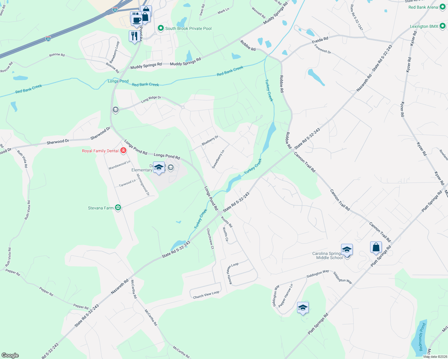 map of restaurants, bars, coffee shops, grocery stores, and more near 120 Turkey Court in Lexington